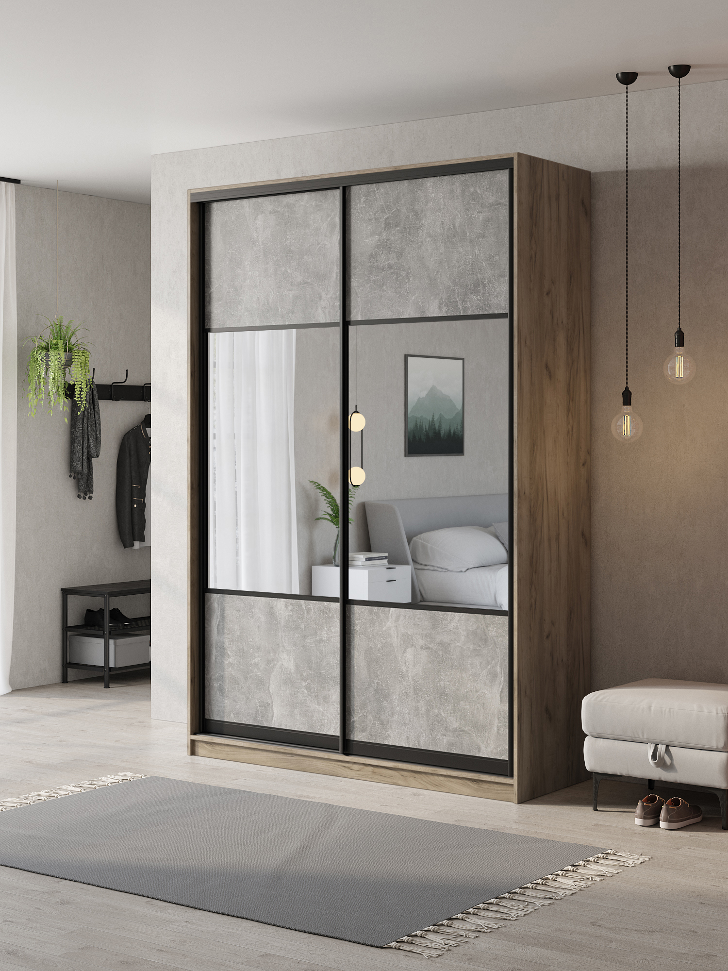 Изображение товара Шкаф-купе Клевер Атина 2 двери 240x160x50 см с зеркалом и 6 полками