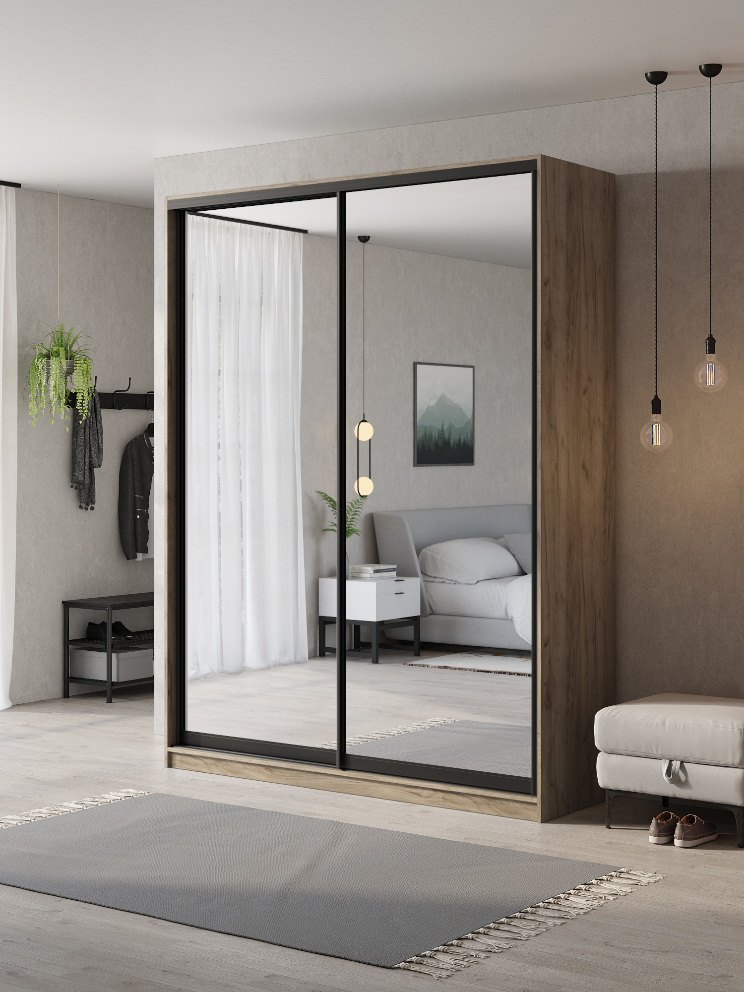 Изображение товара Шкаф-купе Клевер Атина с зеркалом 240x190x65 см и 2 дверями