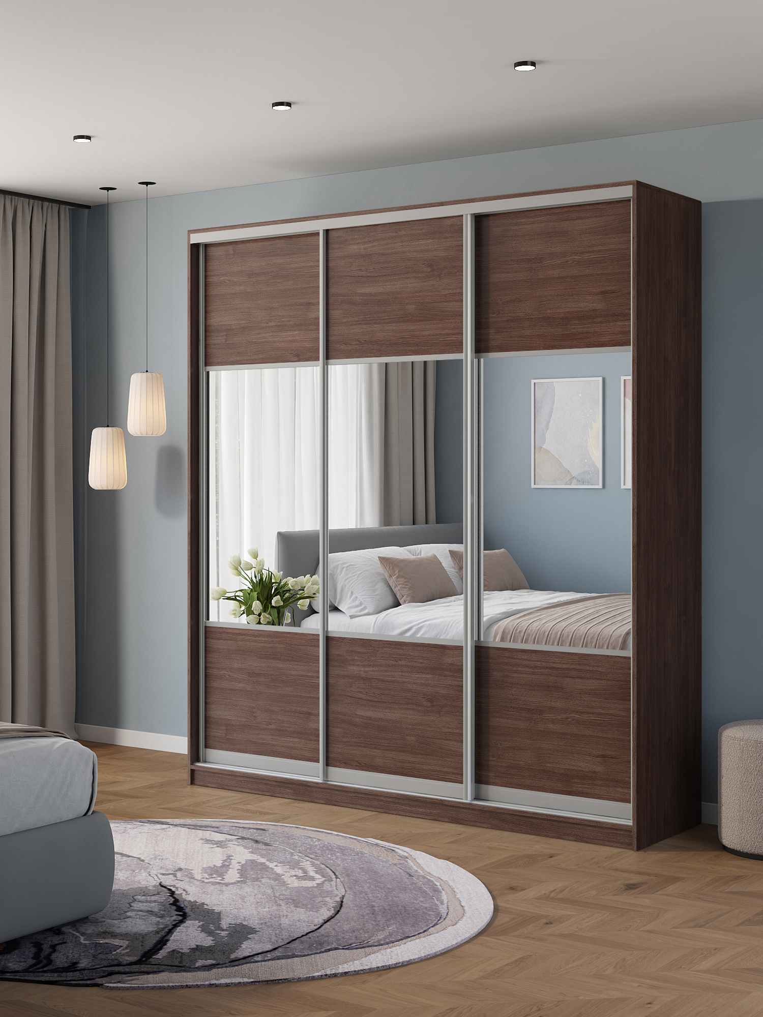 Изображение товара Шкаф-купе Клевер Атина 3 двери 210x240х45 см ЛДСП коричневый минимализм Россия