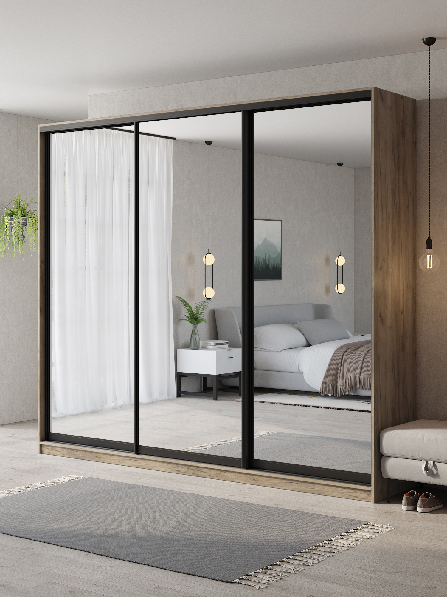 Изображение товара Шкаф-купе Клевер Атина 3 двери 270x240x65 см с зеркалом и системой Hettich