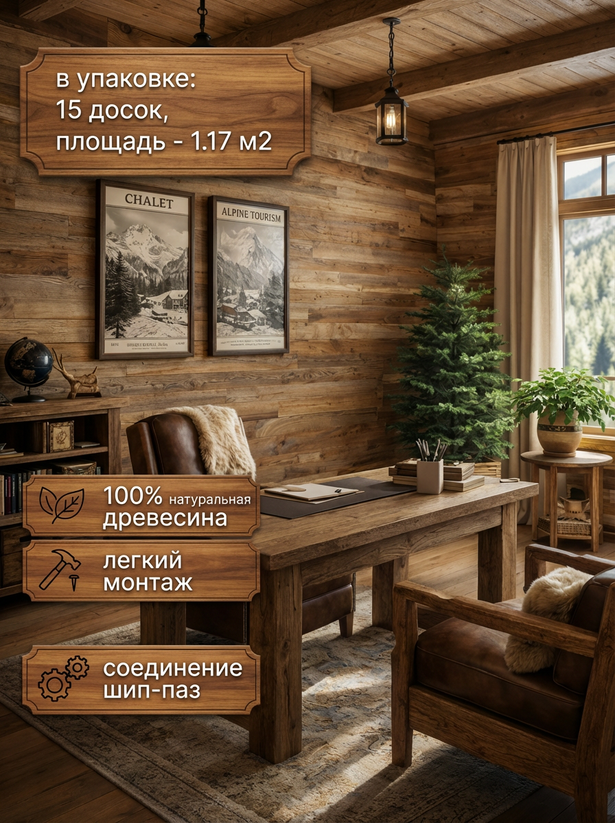 Изображение товара Декоративная панель Woodgross Хвоя микс 1000x85x20мм 1.17м² 12шт