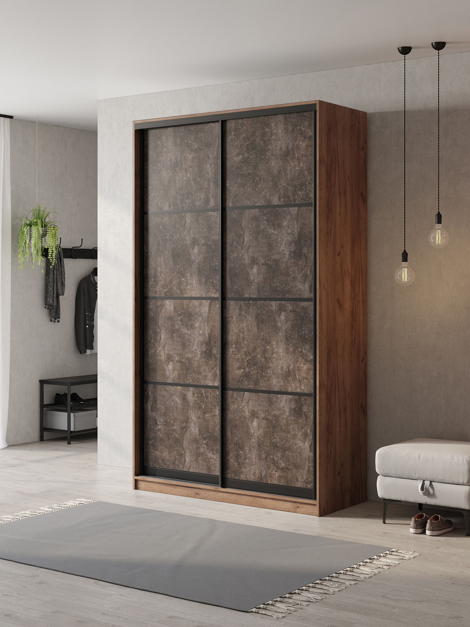 Изображение товара Шкаф-купе Клевер Атина с 2 дверями 240x130x58 см 6 полок ЛДСП цвет дуб крафт табак/бетон темный