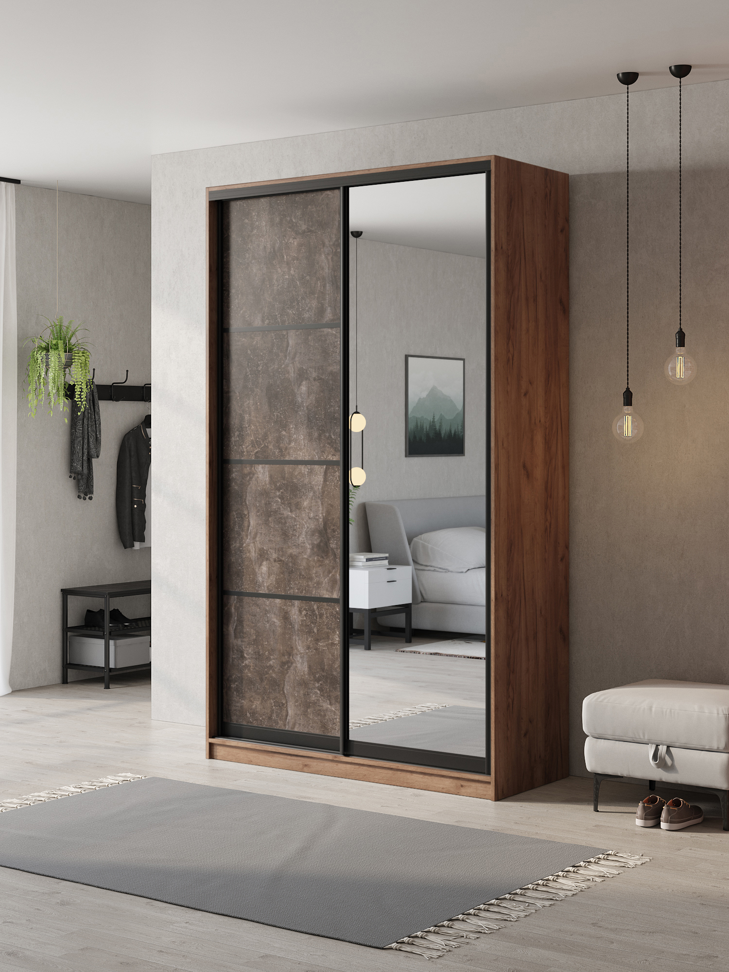 Изображение товара Шкаф-купе Клевер Атина 240x110x58 см с зеркалом