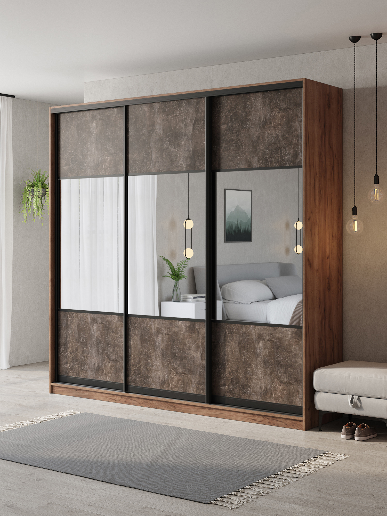 Изображение товара Шкаф-купе Клевер Атина с 3 дверями 250x240x45 см, ЛДСП, стиль минимализм