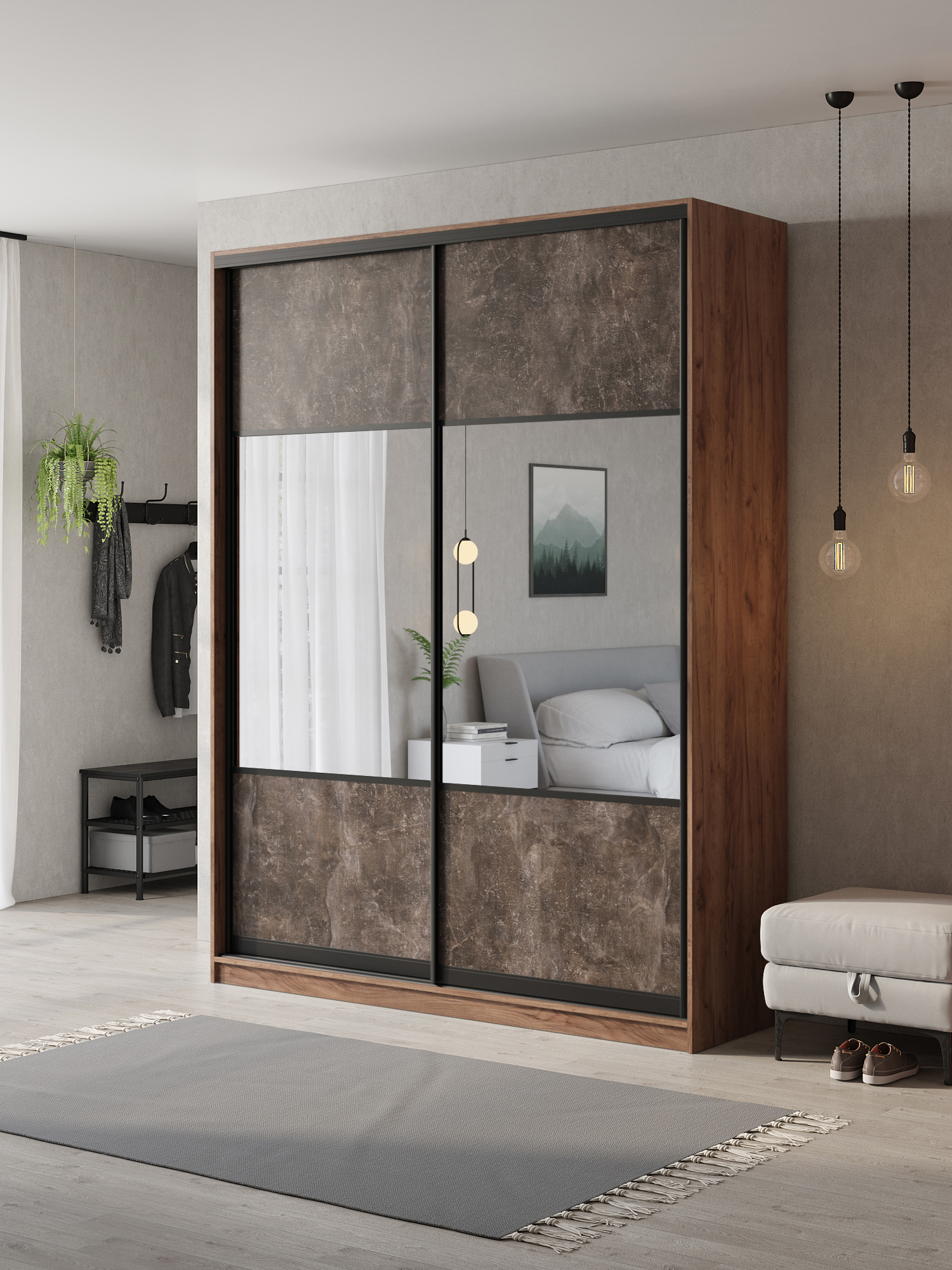 Изображение товара Шкаф-купе Клевер Атина с 2 дверями 240x170х65 см цвет дуб крафт табак бетон тёмный Изображение товара Шкаф-купе Клевер Атина с 2 дверями 240x170х65 см цвет дуб крафт табак бетон тёмный