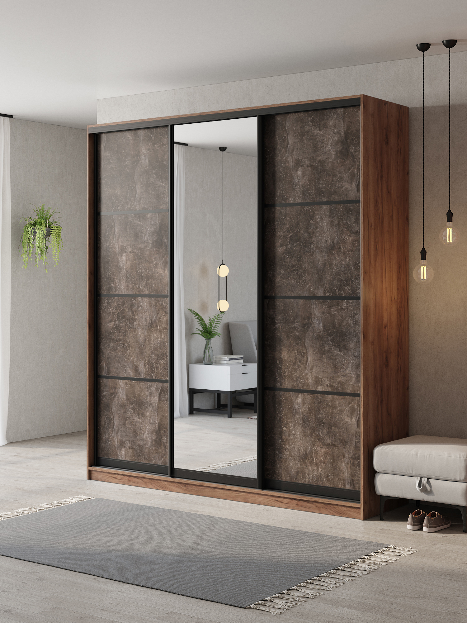Изображение товара Шкаф-купе Атина с 3 дверьми и зеркалом 240x200x58 см ЛДСП Россия