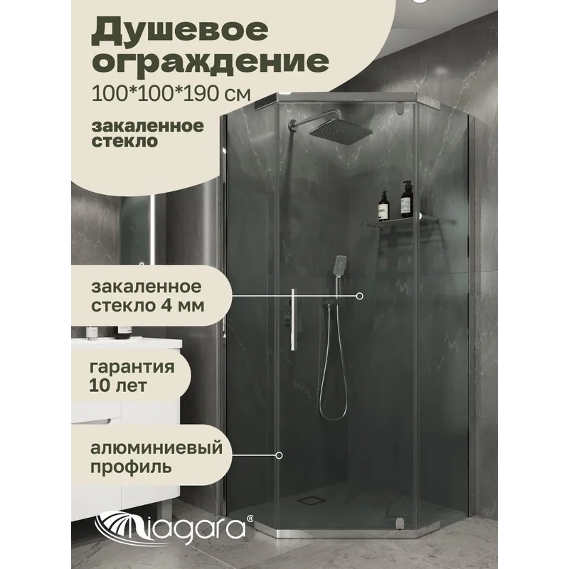 Изображение товара Душевой уголок NIAGARA NG-1010-14D Прямоугольный с хром-профилем и стеклом 4 мм