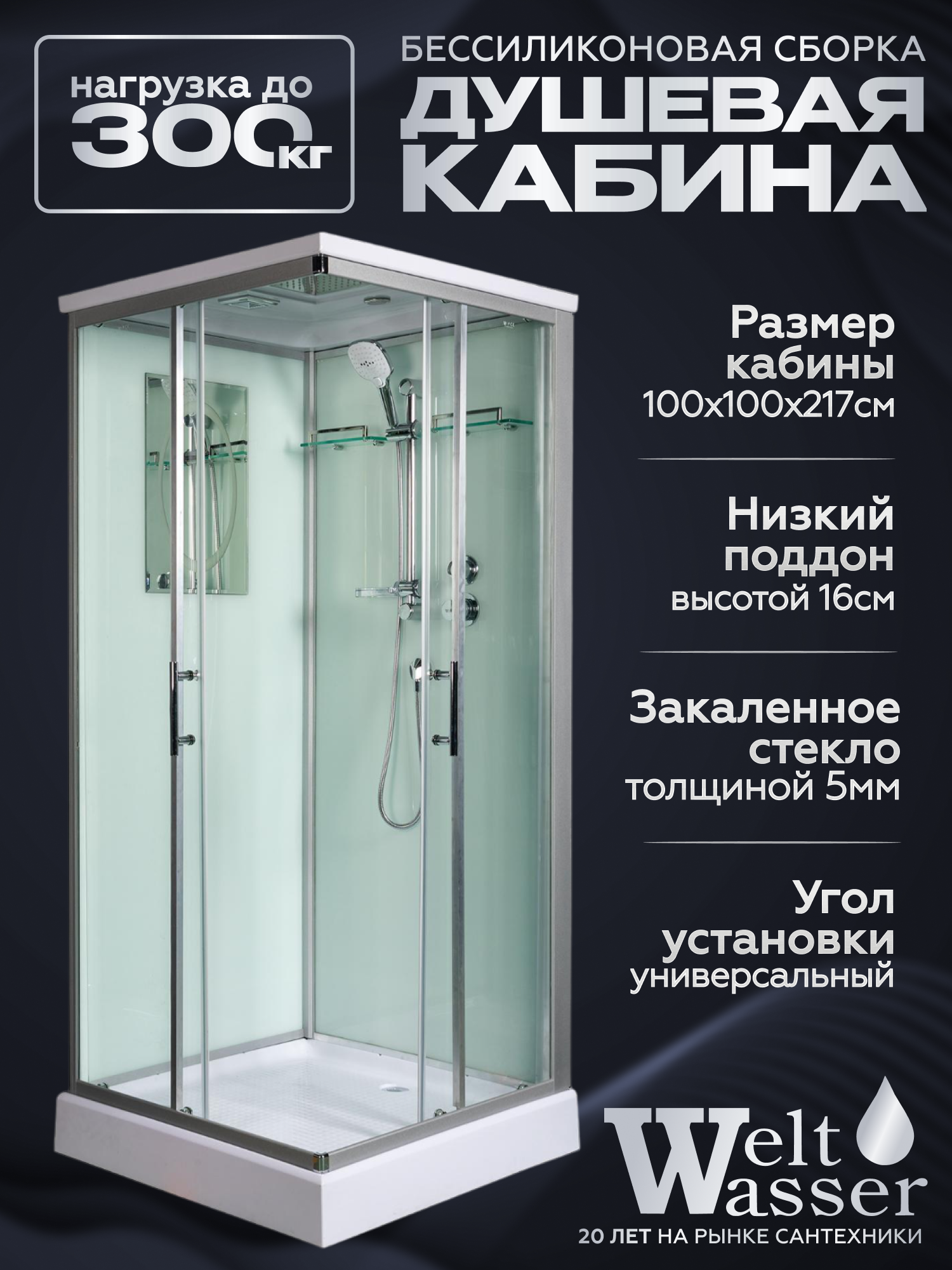 Изображение товара Душевая кабина Weltwasser Laine низкий поддон 100x100см 10000003263