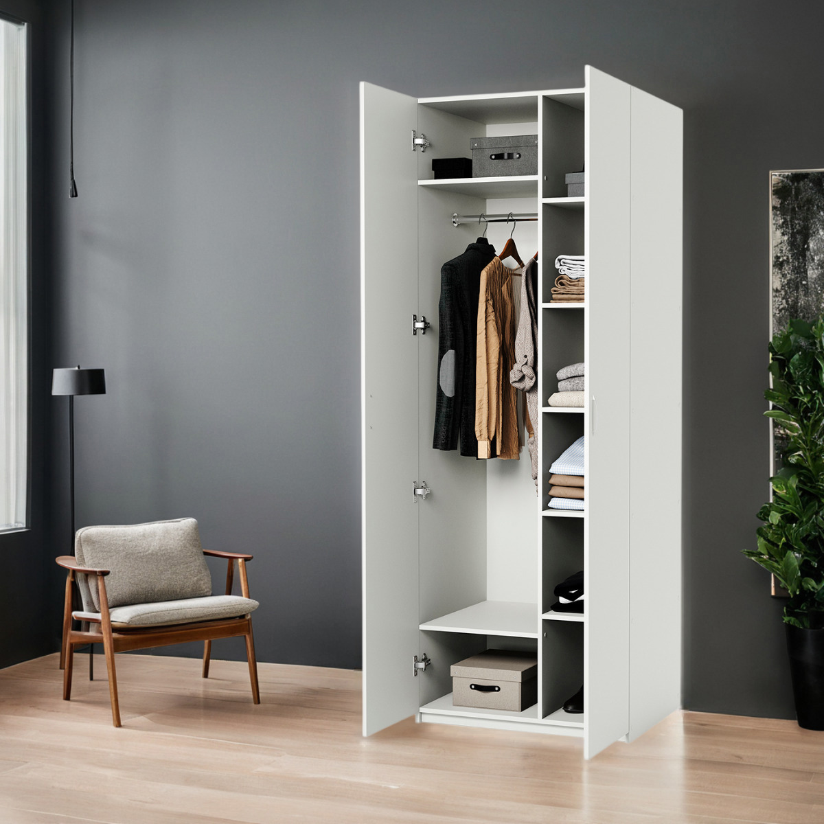 Изображение товара Шкаф распашной ДОК-2 80x220x60 см белый ЛДСП стиль классика для спальни и прихожей