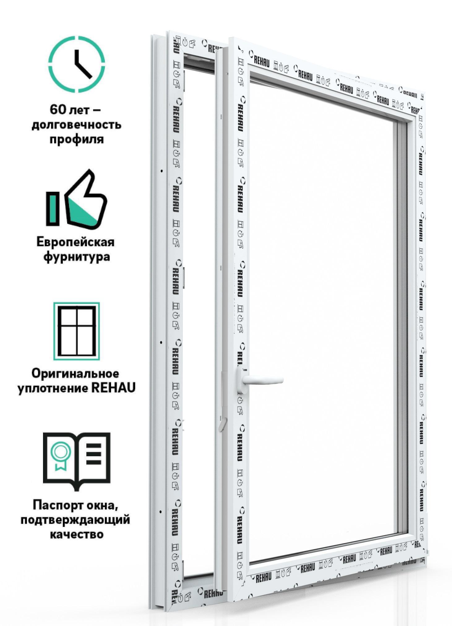 Изображение товара Пластиковое окно ПВХ 70 Рехау Grazio 1300x600мм (ВхШ) одностворчатое правое двухкамерное белое + москитная сетка