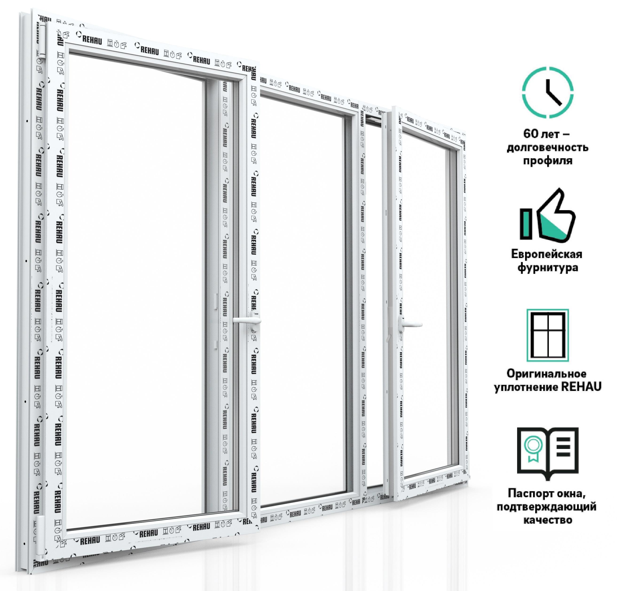 Изображение товара REHAU Grazio 70 - трехстворчатое окно ПВХ 1440x1750 мм, белое