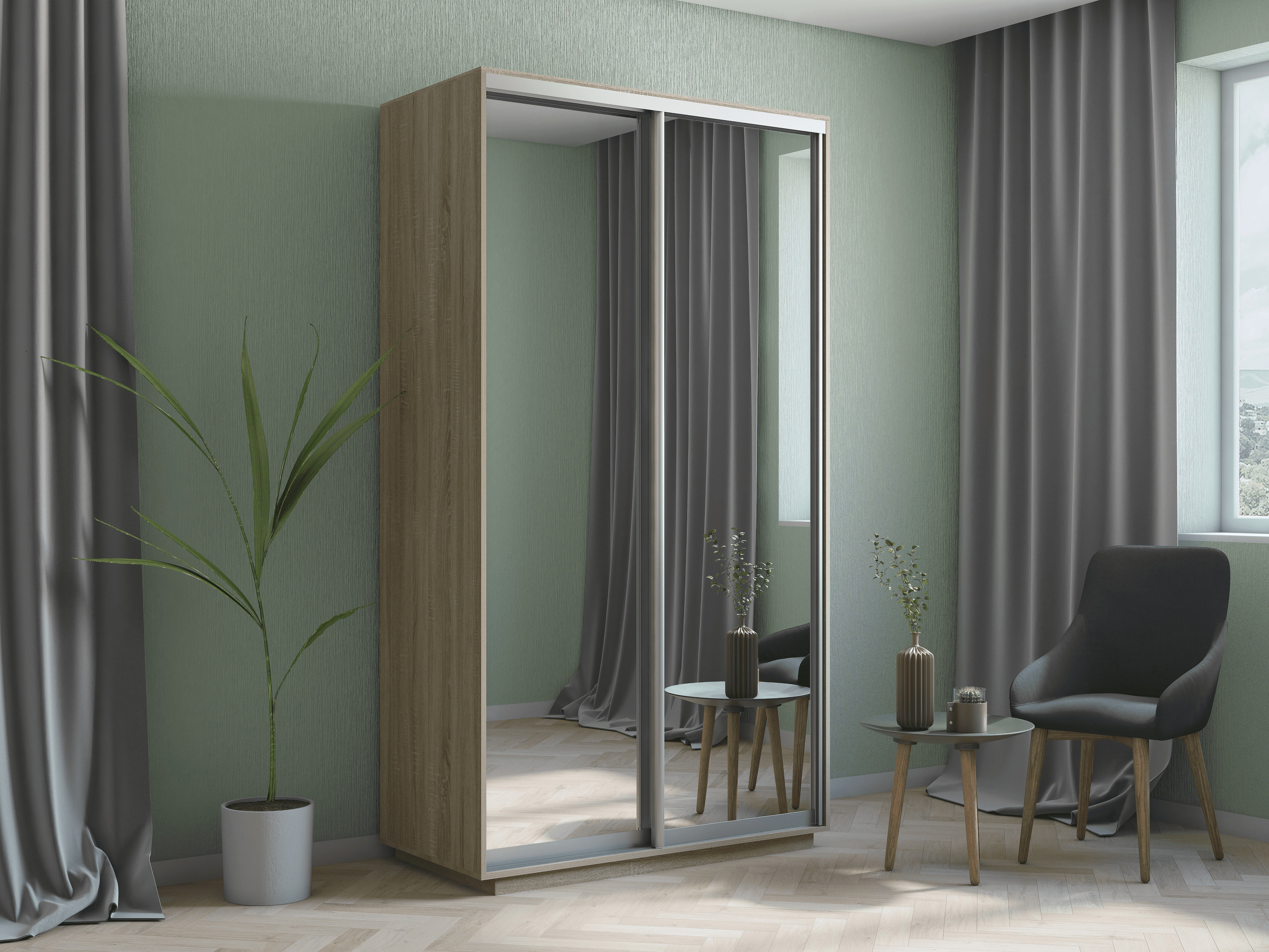 Изображение товара Шкаф-купе с зеркалом МК Е1-Юг Хит 220х120х60 см для дома и интерьера