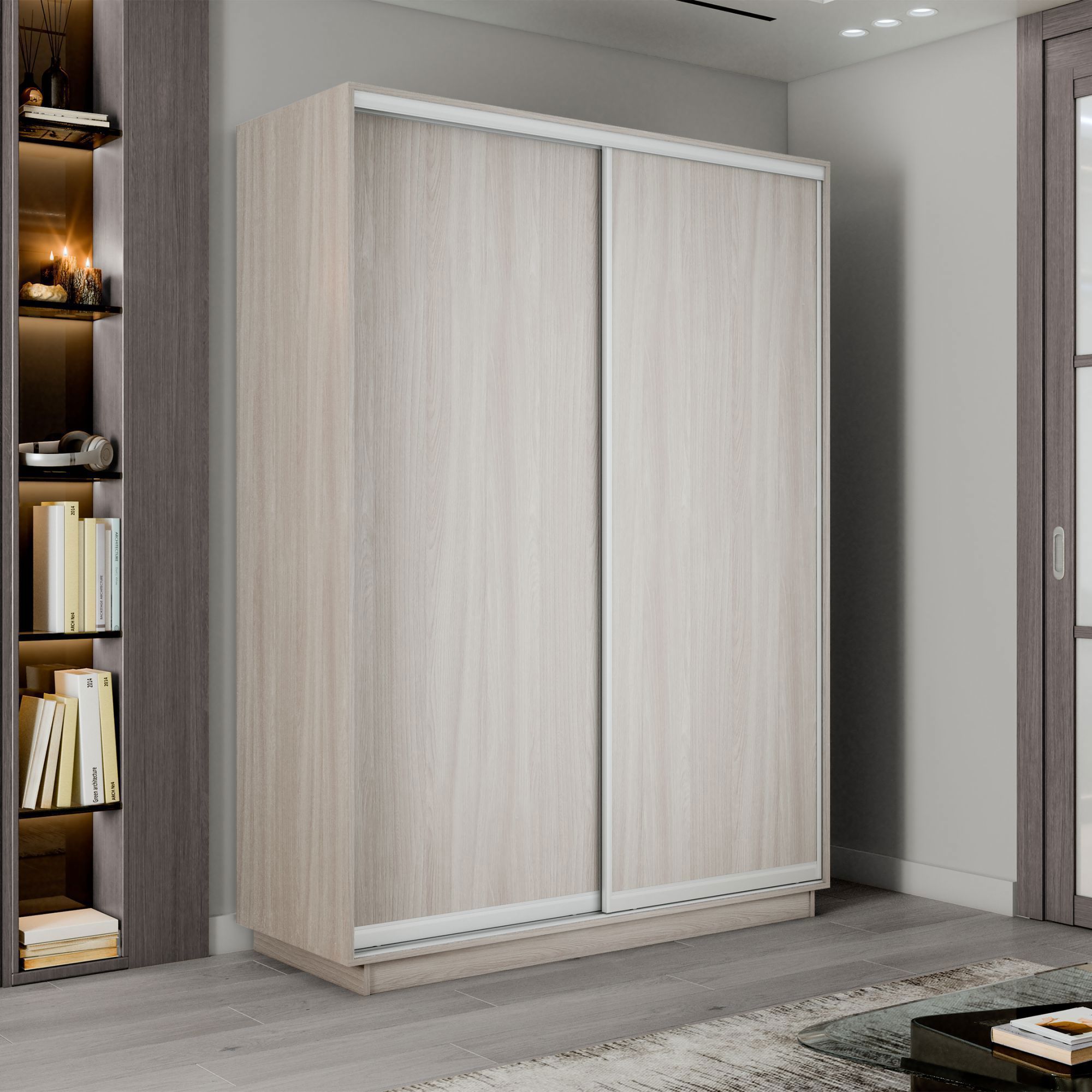 Изображение товара Шкаф-купе МК Е1 М Экспресс 1EED_140_SHS 140x220x60 см ЛДСП 2 двери 7 полок цвет ясень шимо светлый