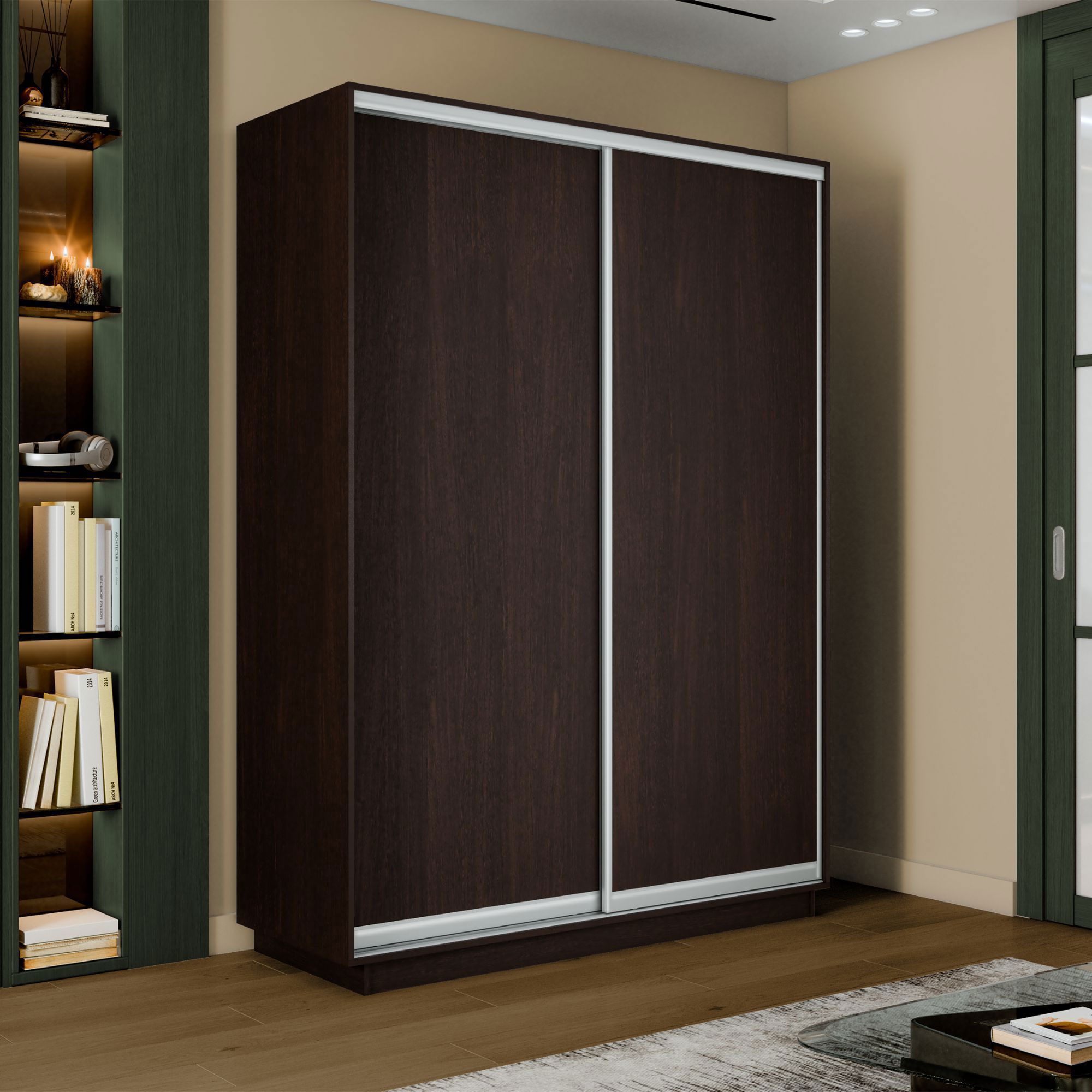 Изображение товара Шкаф-купе МК Е1-Юг Экспресс 220x140x45 см 7 полок ЛДСП цвет венге Изображение товара Шкаф-купе МК Е1-Юг Экспресс 220x140x45 см 7 полок ЛДСП цвет венге