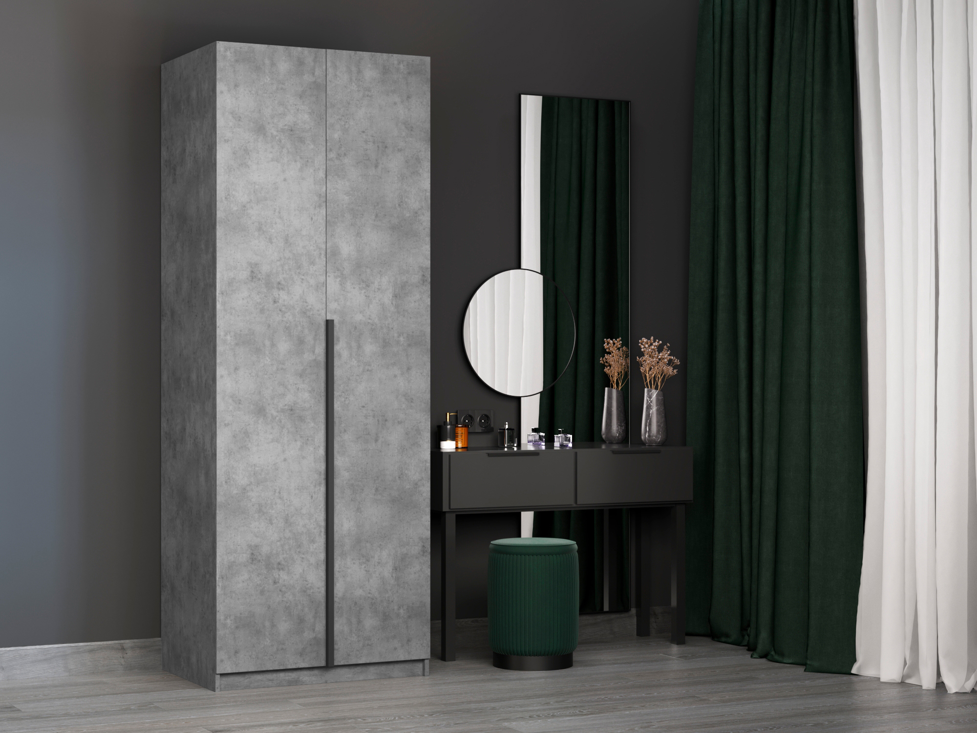 Изображение товара Шкаф распашной с модулем Мебельная компания е1 80x220x53 см бетон серый