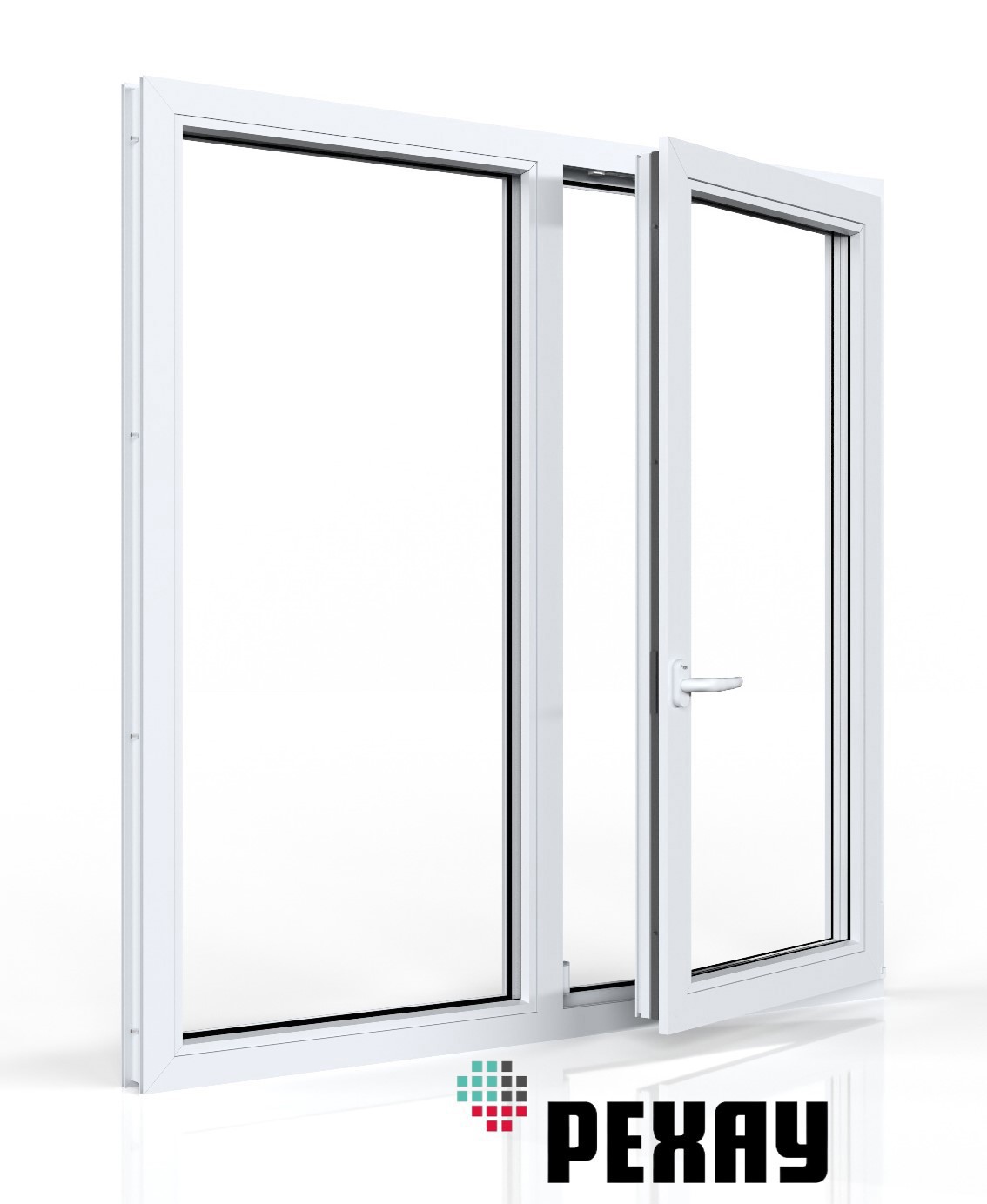 Изображение товара Пластиковое окно ПВХ Рехау Blitz двухстворчатое 700x1000мм глухое левое/поворотно-откидное правое двухкамерный стеклопакет белый