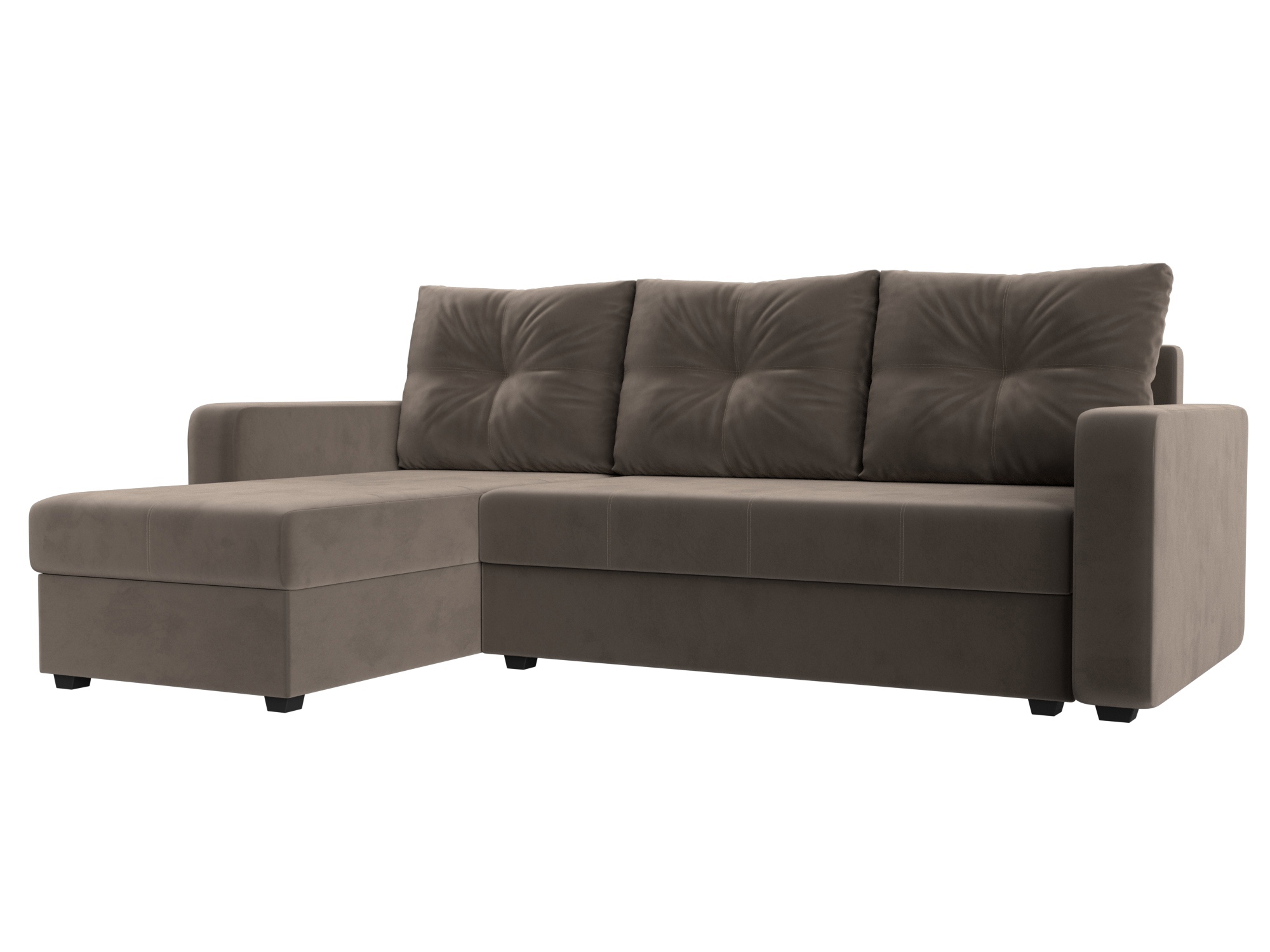 Изображение товара Угловой диван Ливерпуль Лайт с механизмом еврокнижка и ящиками коричневый велюр