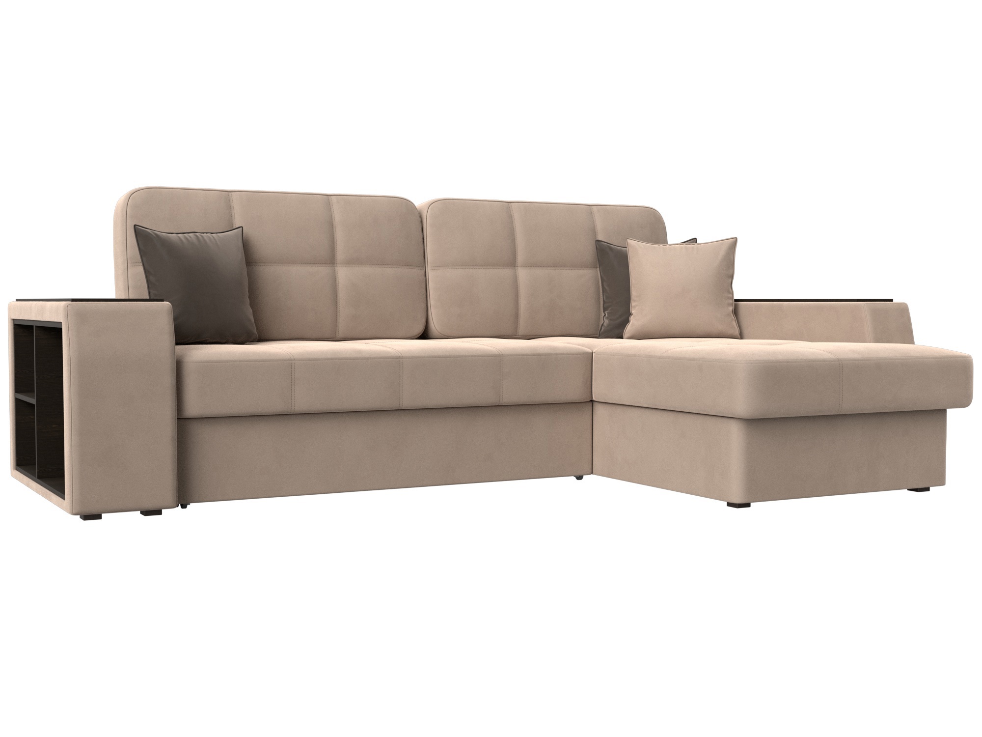 Изображение товара Диван угловой Брюссель правый угол Лига диванов 110647 260x95x175 см велюр цвет бежевый/коричневый