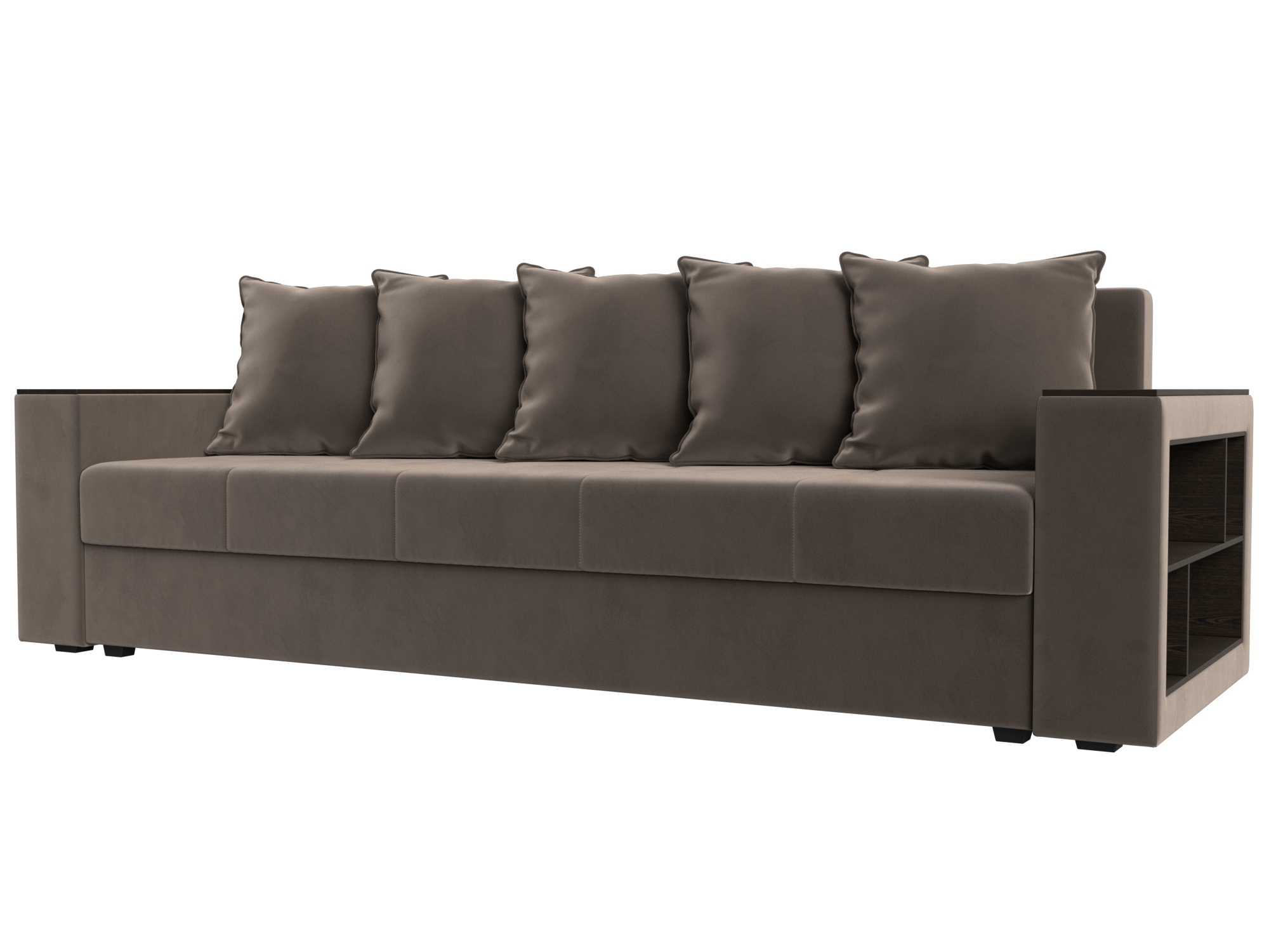 Изображение товара Диван прямой Дубай Лайт коричневый велюр с полками и ящиком Россия Изображение товара Диван прямой Дубай Лайт коричневый велюр с полками и ящиком Россия