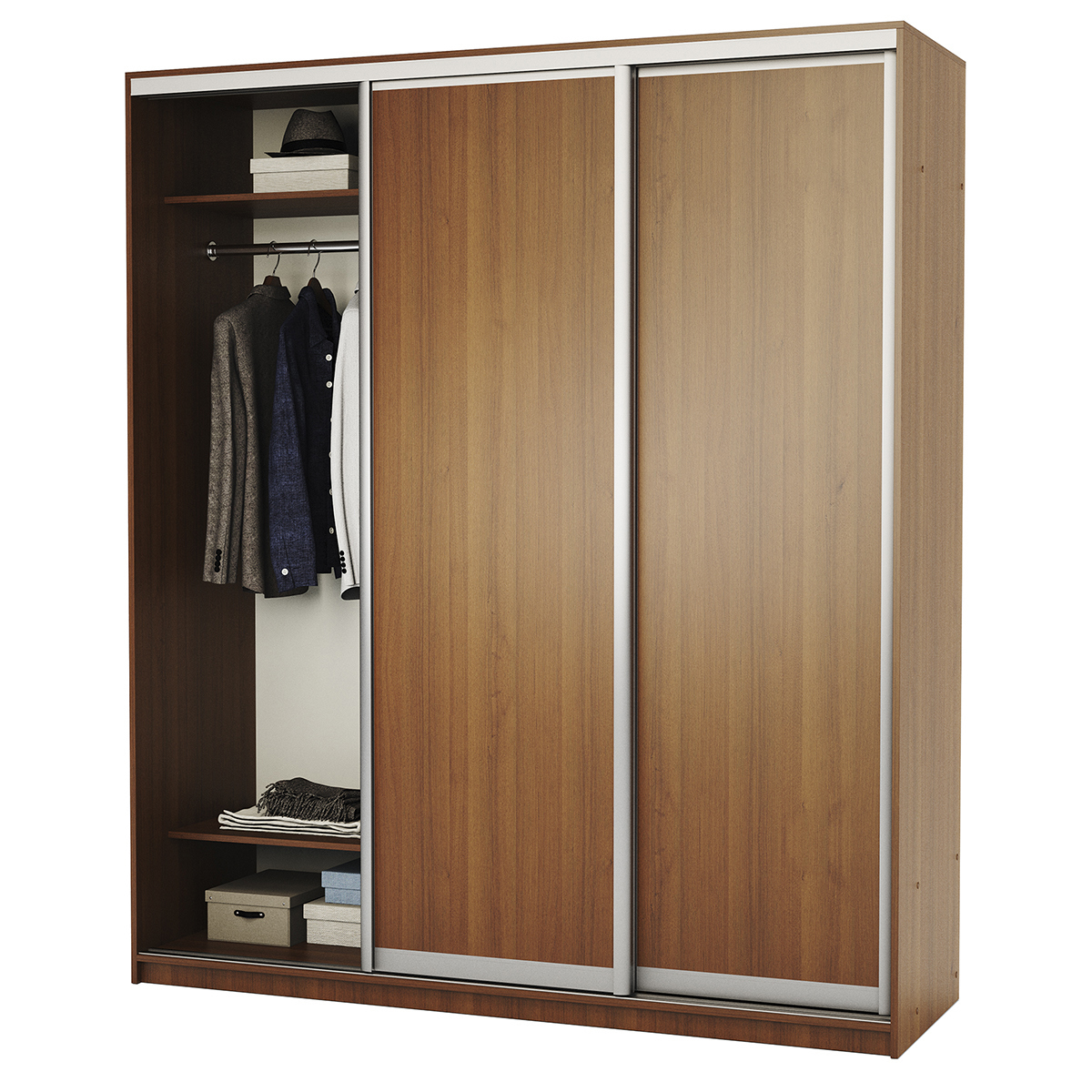 Изображение товара Шкаф-купе 220x190x60 см, 6 полок, цвет орех, классический дизайн, тканевая раздвижная система