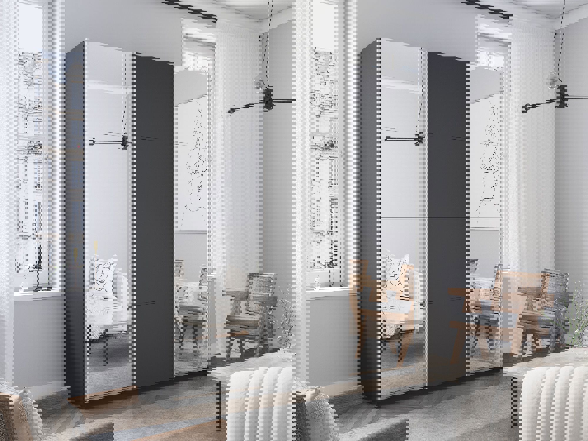 Изображение товара Шкаф-купе 3 двери Мебельная Компания Е1, размеры 230x180x57 см, серый