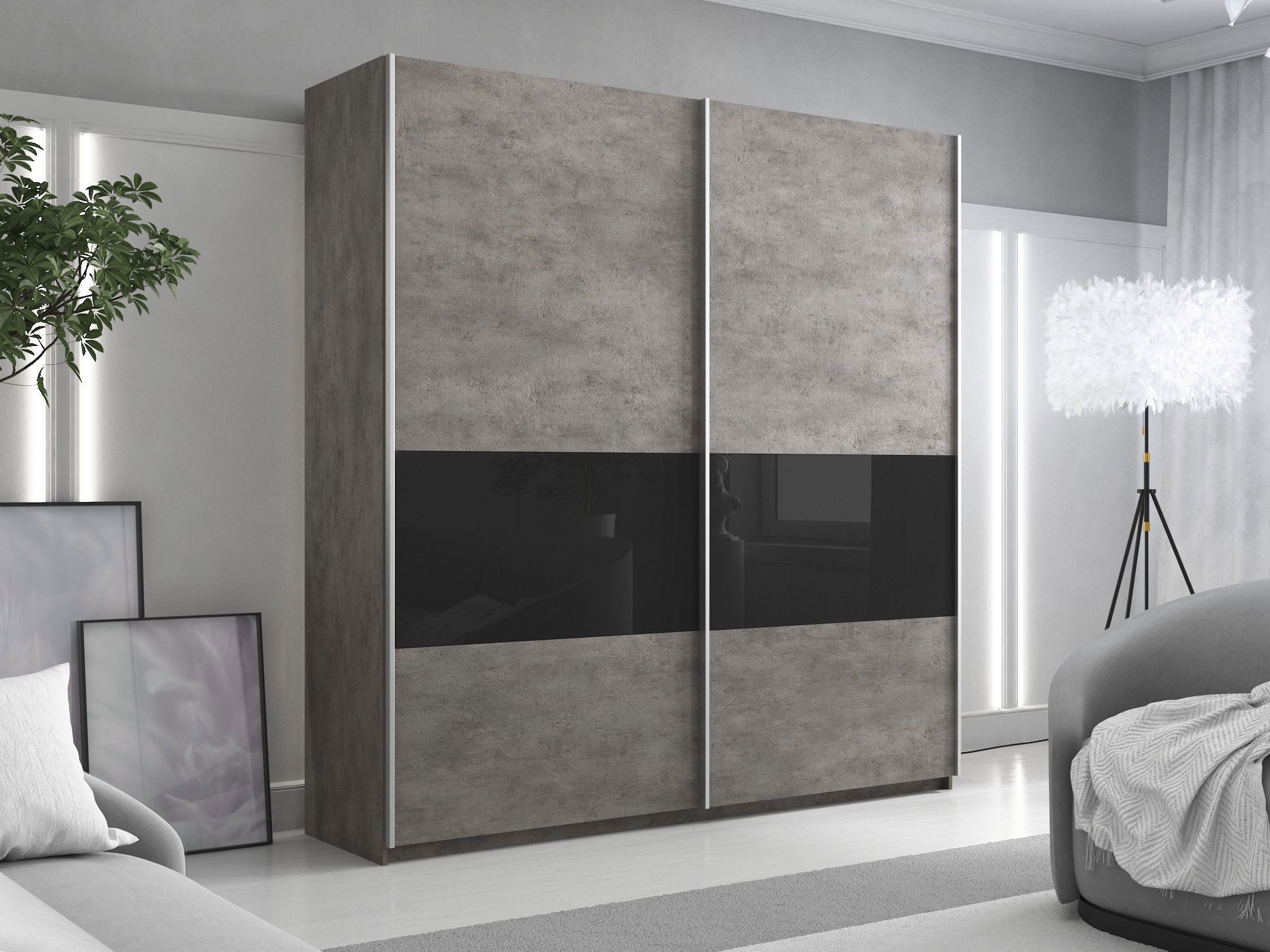 Изображение товара Двухдверный шкаф-купе серии Прайм 230x160 см с 7 полками ЛДСП цвет бетон