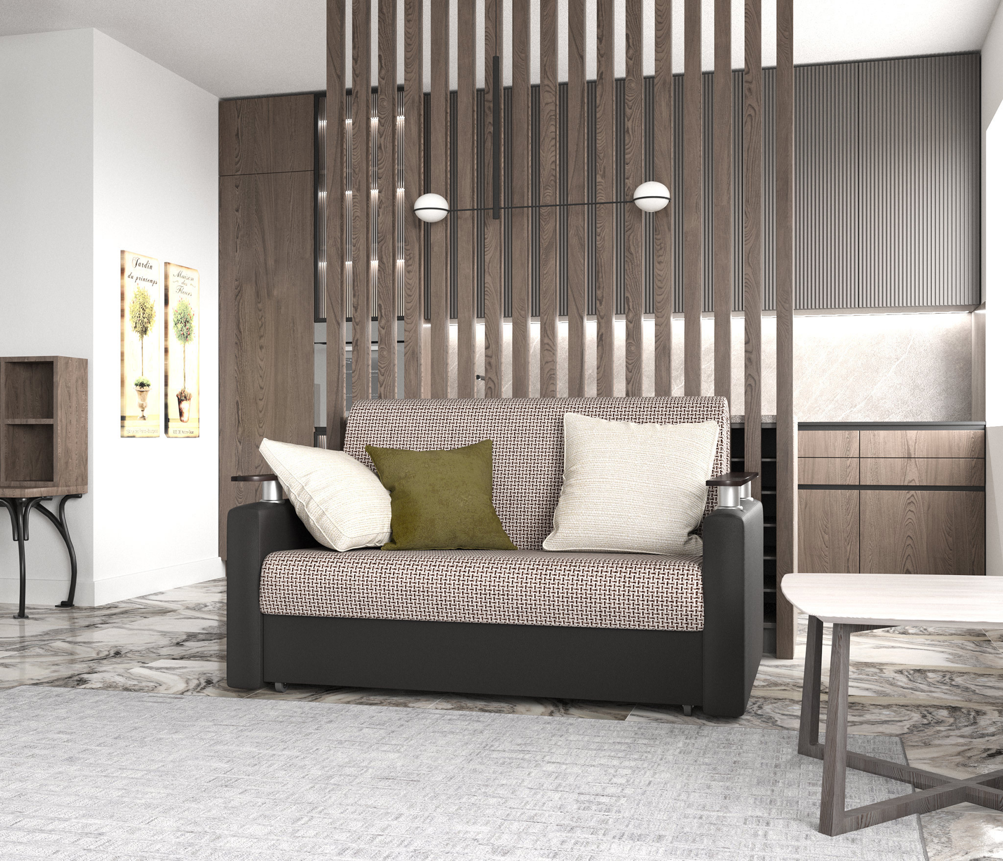 Изображение товара Диван-кровать Шарм 160 180x95x110 см рогожка бежевый современный стиль