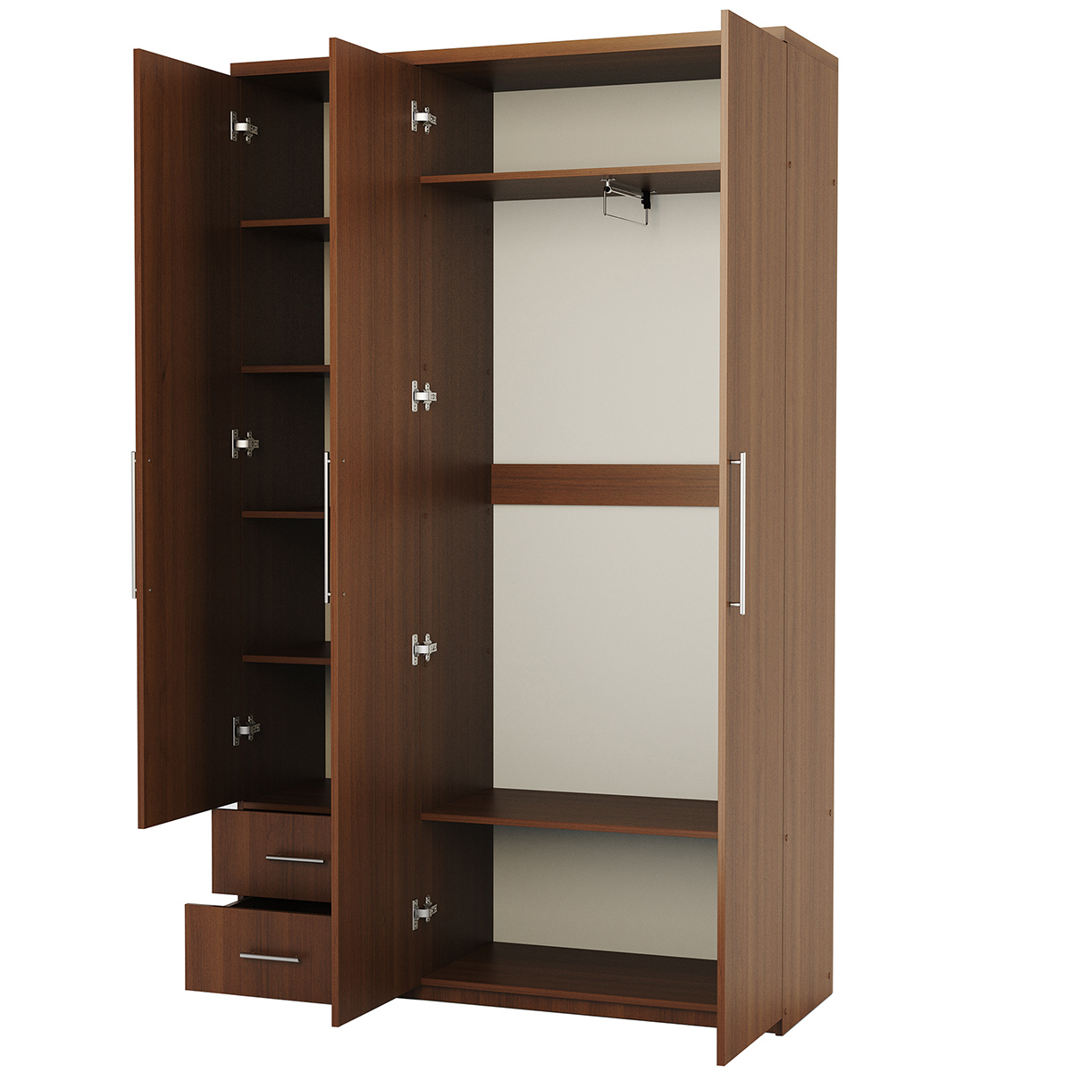 Изображение товара Шкаф распашной 3 дверный ЛДСП 165x220 см цвет орех Изображение товара Шкаф распашной 3 дверный ЛДСП 165x220 см цвет орех