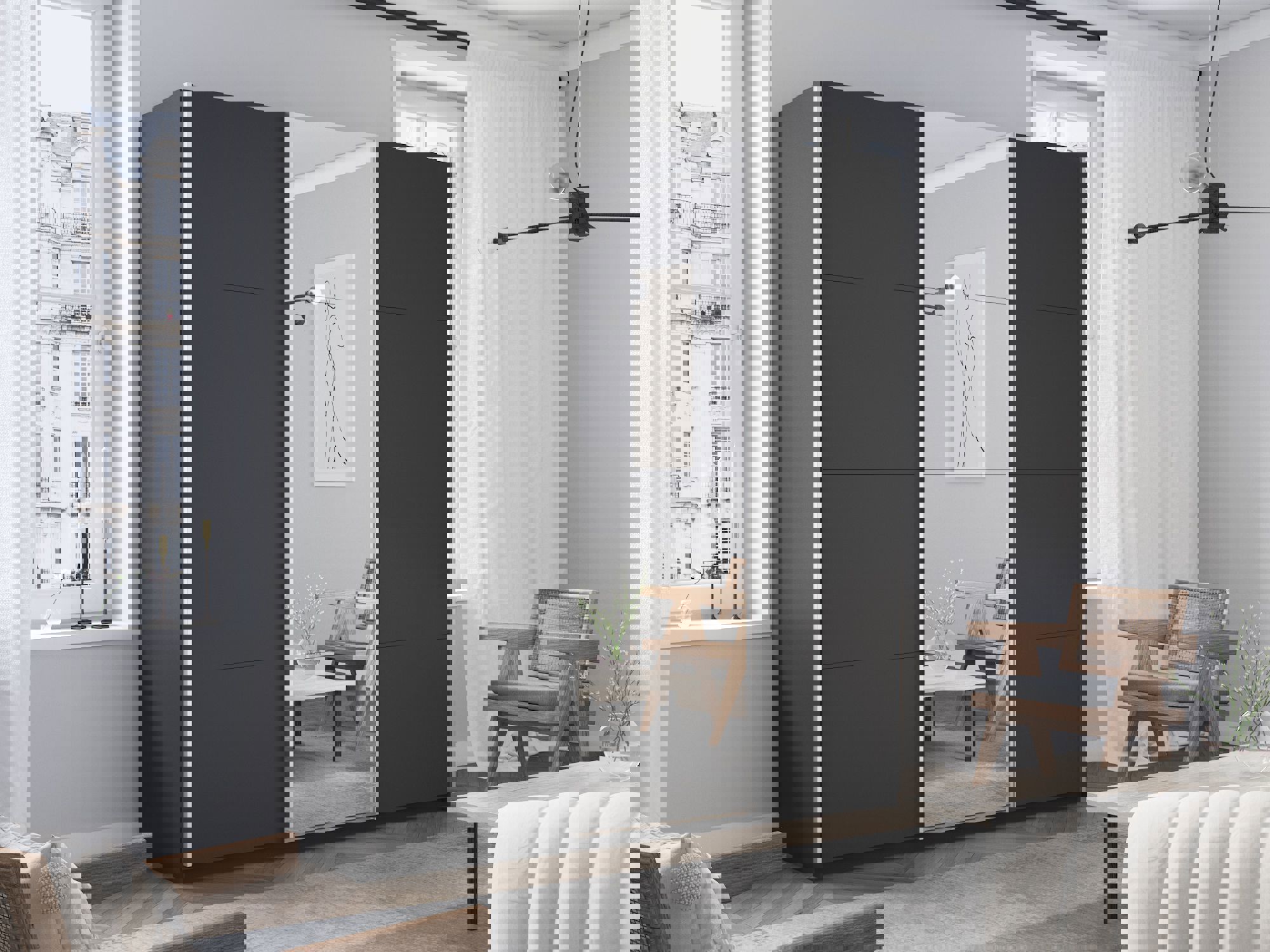 Изображение товара Шкаф-купе Мебельная Компания Е1 серии Прайм 3 двери 180х230 см серый с зеркалом