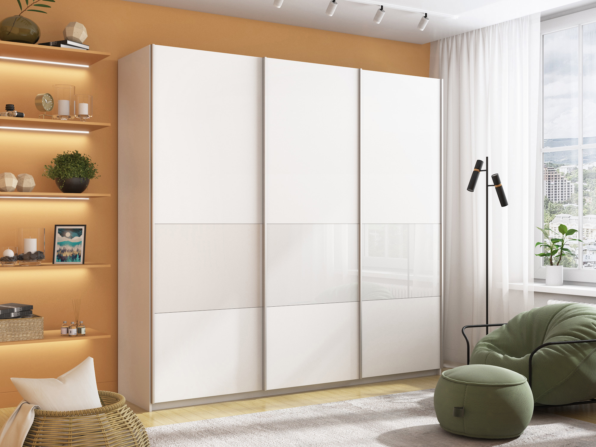 Изображение товара Шкаф-купе Мебельная Компания Е1 240 см 3 дверный с полками и штангами белый