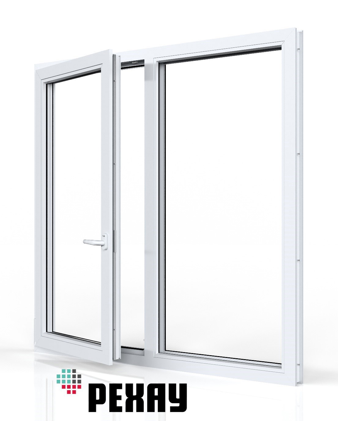 Изображение товара Окно PВХ REHAU Grazio 1400x1400 двухстворчатое энергосберегающее Изображение товара Окно PВХ REHAU Grazio 1400x1400 двухстворчатое энергосберегающее