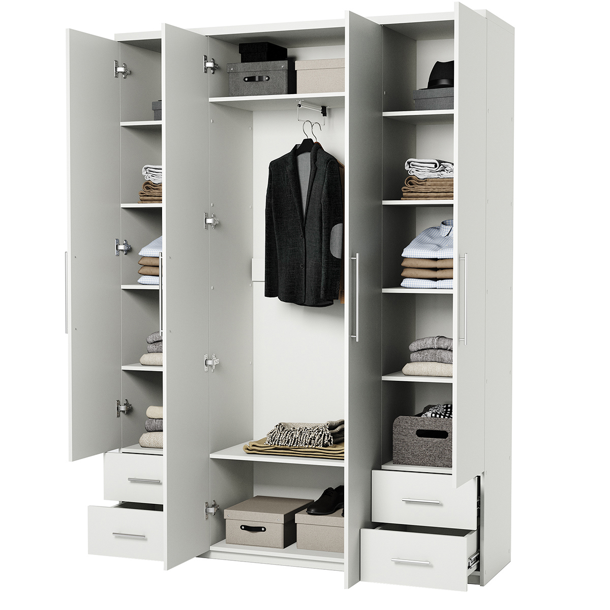 Изображение товара Шкаф распашной 4 дверный 140x220x45 см ЛДСП цвет белый