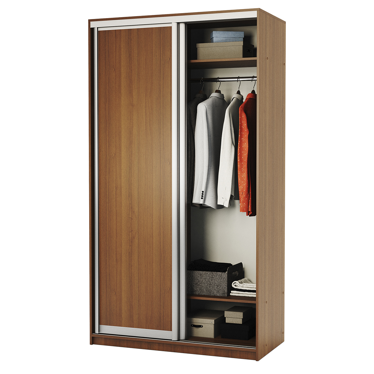 Изображение товара Шкаф-купе 220x100x60 см из ЛДСП цвета орех с 2 дверями и полками