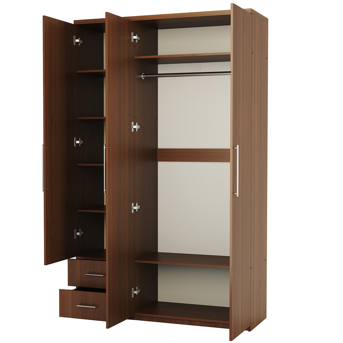 Изображение товара Распашной 3 дверный шкаф из ЛДСП с ореховым цветом, ГАММА Мелодия 135х60 Изображение товара Распашной 3 дверный шкаф из ЛДСП с ореховым цветом, ГАММА Мелодия 135х60