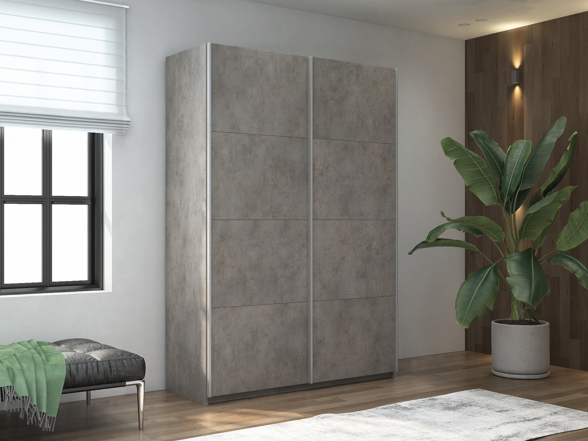 Изображение товара Шкаф-купе Мебельная Компания Е1 2 дверный 230x160x57 см 7 полок ЛДСП цвет бетон 1Pdd_160_Bt