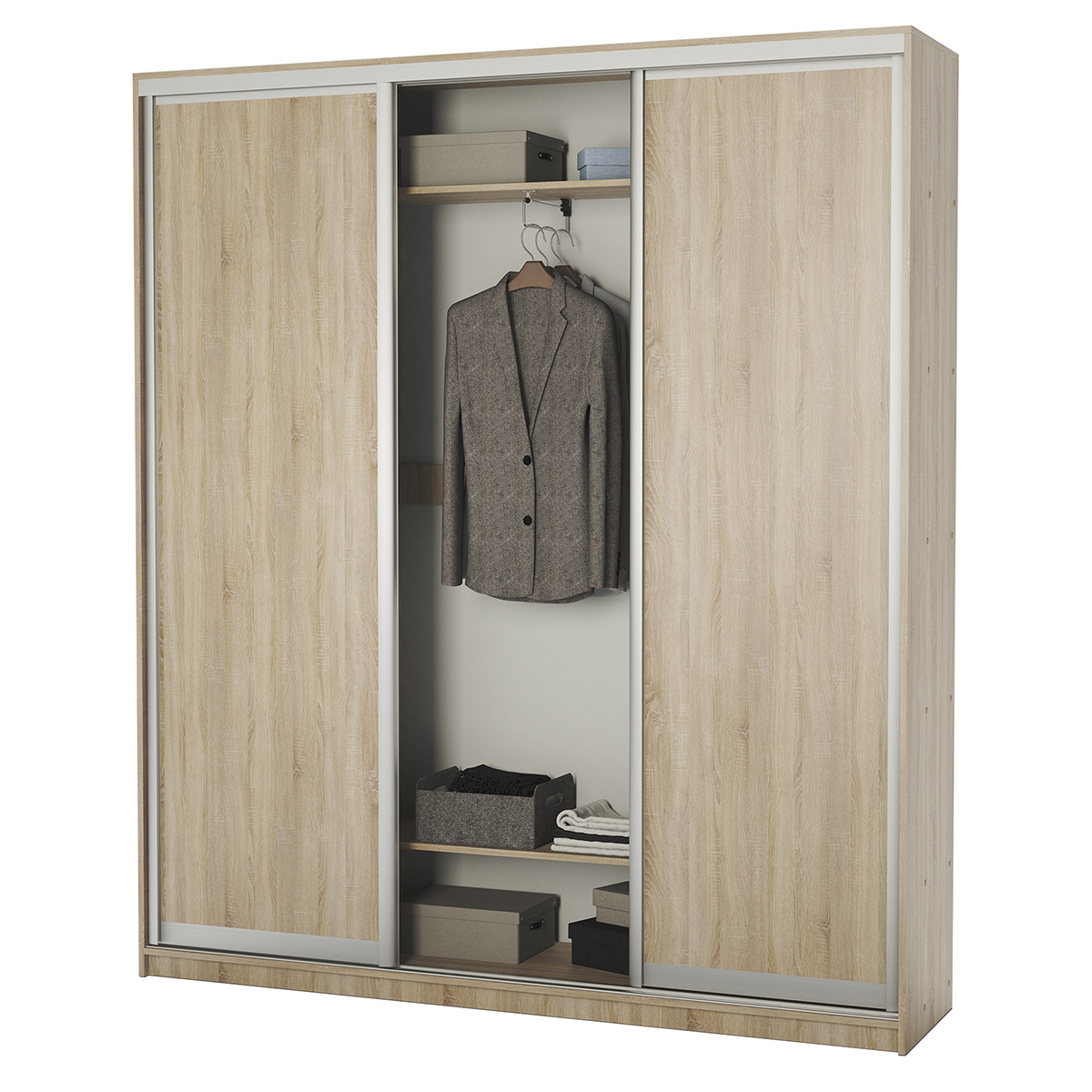 Изображение товара Шкаф-купе ГАММА 220x180x45 см с 3 дверями и подсветкой из ЛДСП дуб сонома