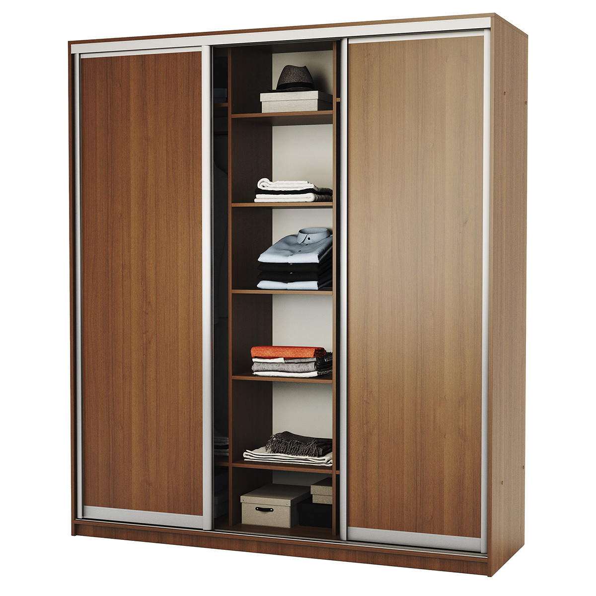 Изображение товара Шкаф-купе 220x220 см с 9 полками и 3 дверями в цвете орех