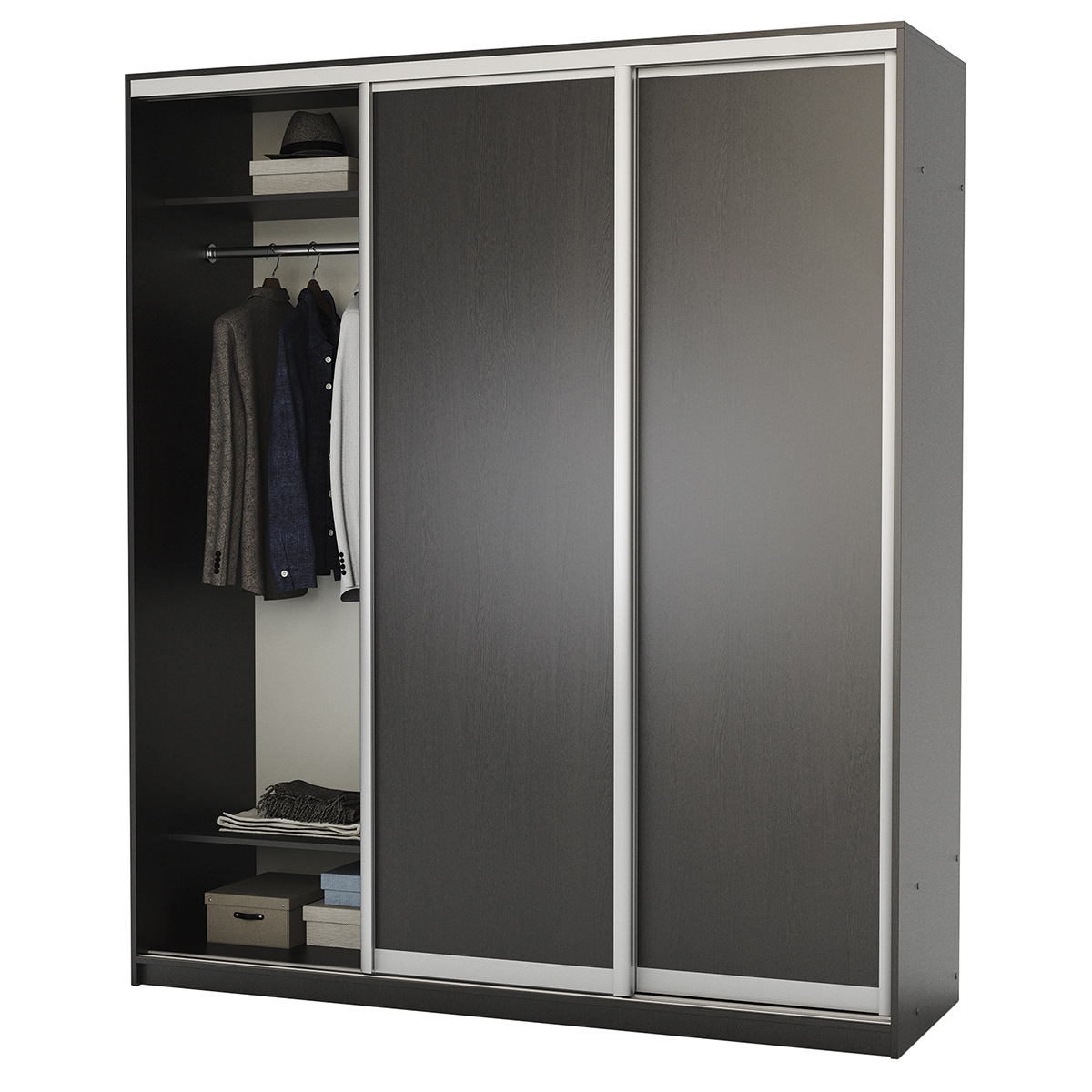 Изображение товара Шкаф-купе 220x220x60 см с 3 дверьми и полками Венге