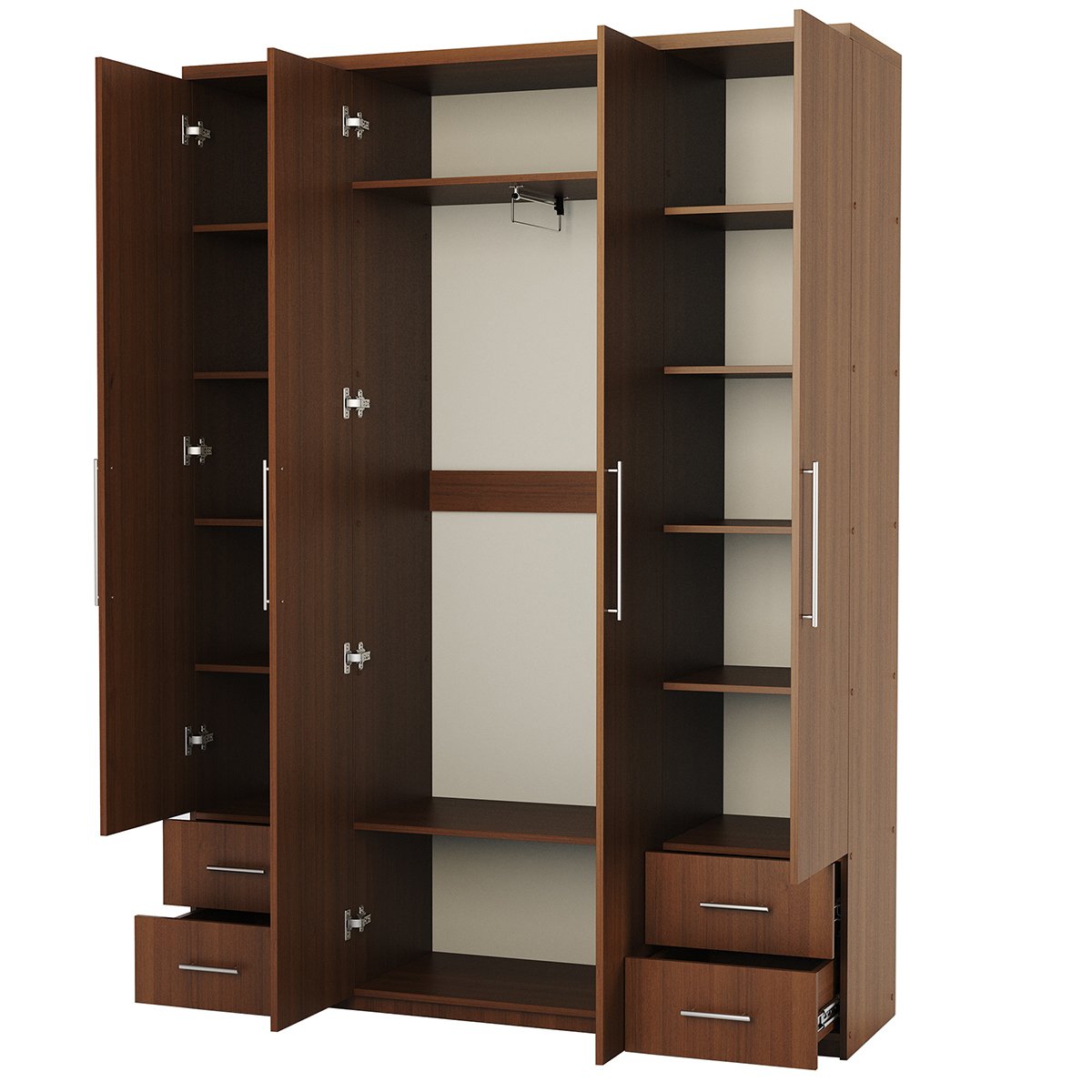 Изображение товара Шкаф распашной 4 дверный 180x220x45 см ЛДСП цвет орех