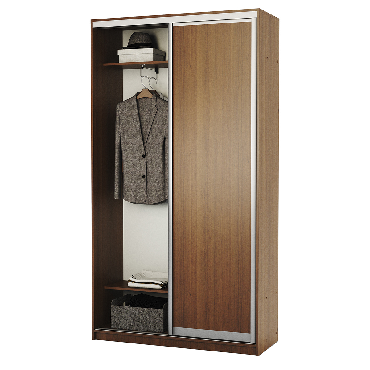 Изображение товара Шкаф-купе 220x120x45 см из ЛДСП с дверьми и полками, цвет орех