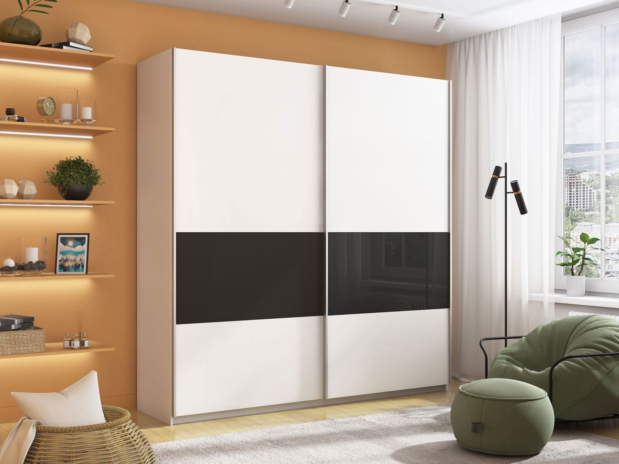 Изображение товара Шкаф-купе Мебельная Компания Е1 2 дверный 230x160x57 см 7 полок ЛДСП цвет белый Pdsc_160_B