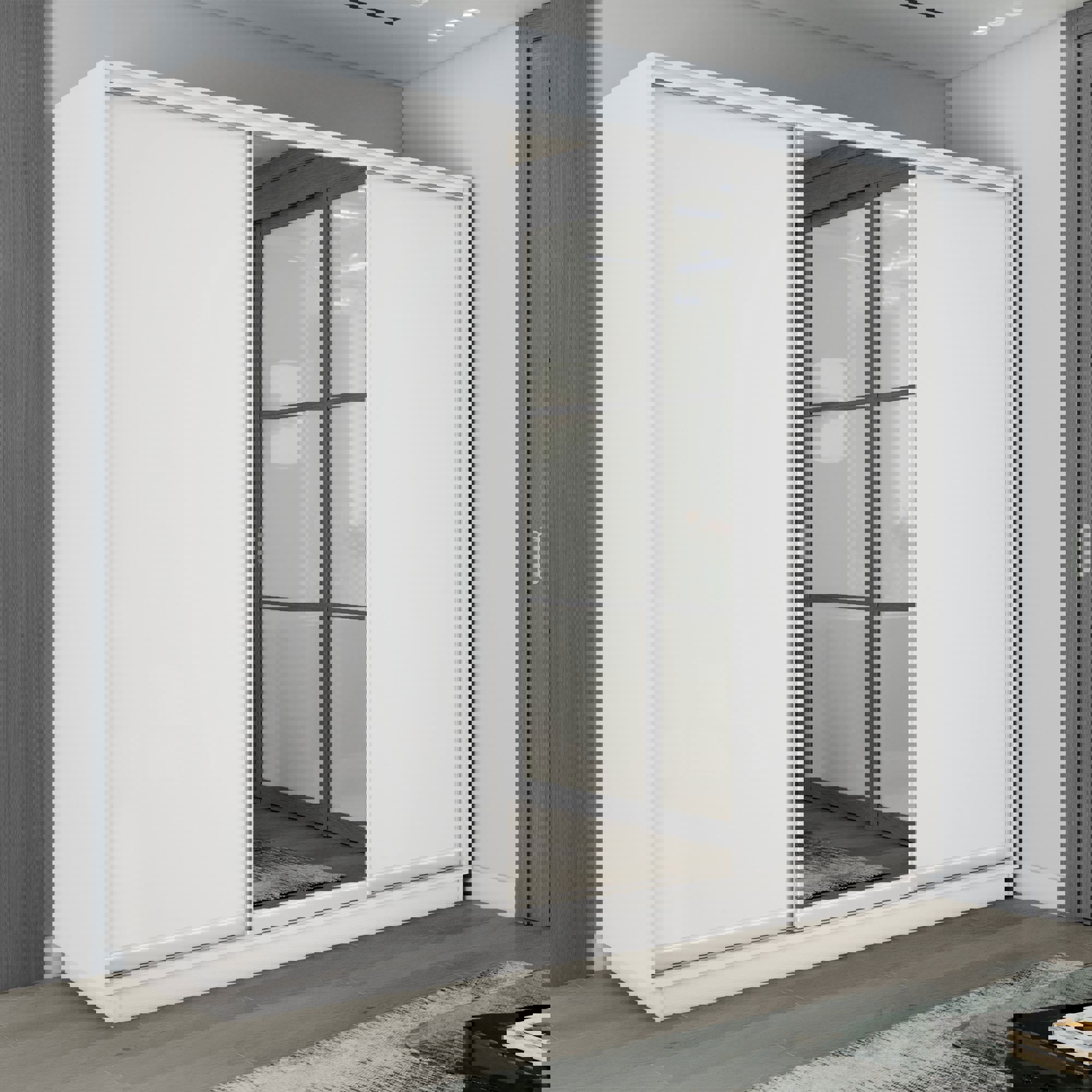 Изображение товара Шкаф-купе Мебельная Компания Е1 3 дверный 220x240x60 см зеркало 9 полок ЛДСП цвет белый 1emt1_240_b