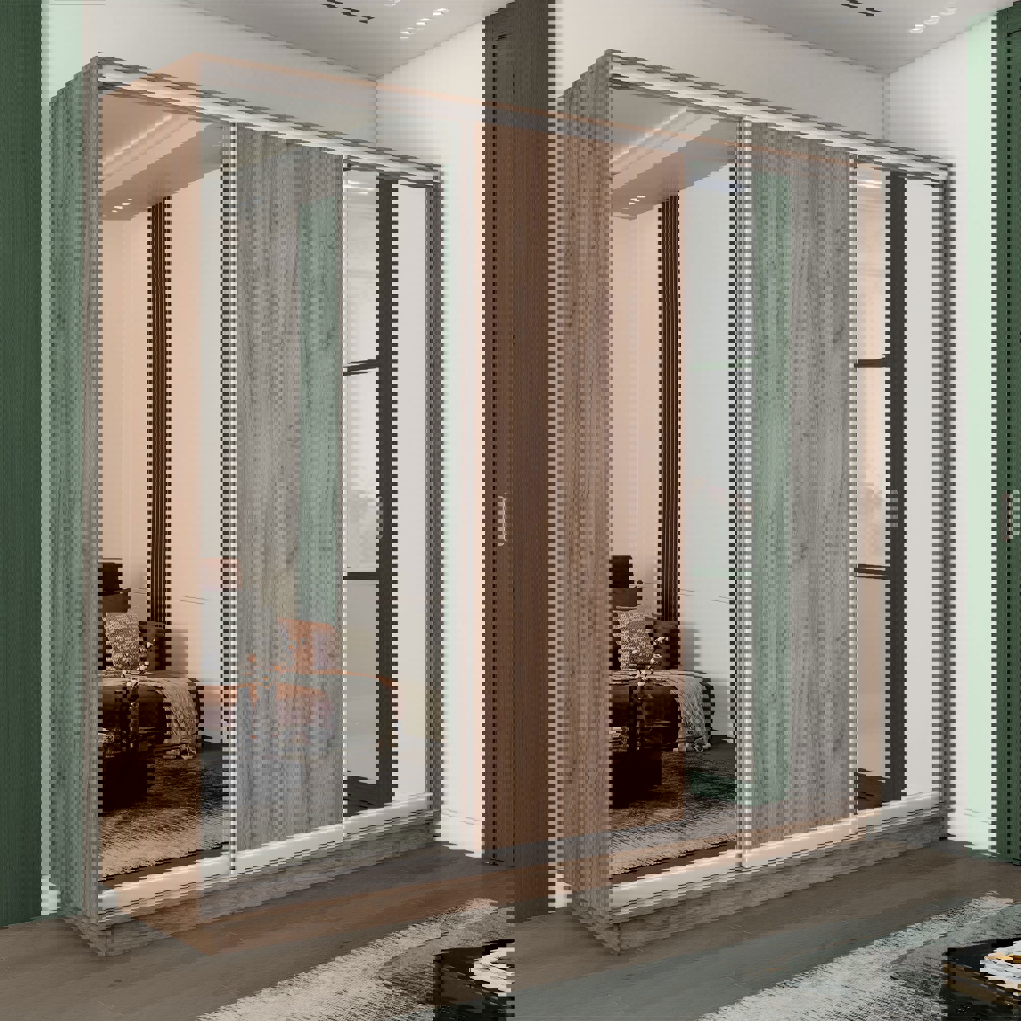 Изображение товара Шкаф-купе Мебельная Компания Е1 3 дверный 220x210x45 см с зеркалом и 9 полками Изображение товара Шкаф-купе Мебельная Компания Е1 3 дверный 220x210x45 см с зеркалом и 9 полками