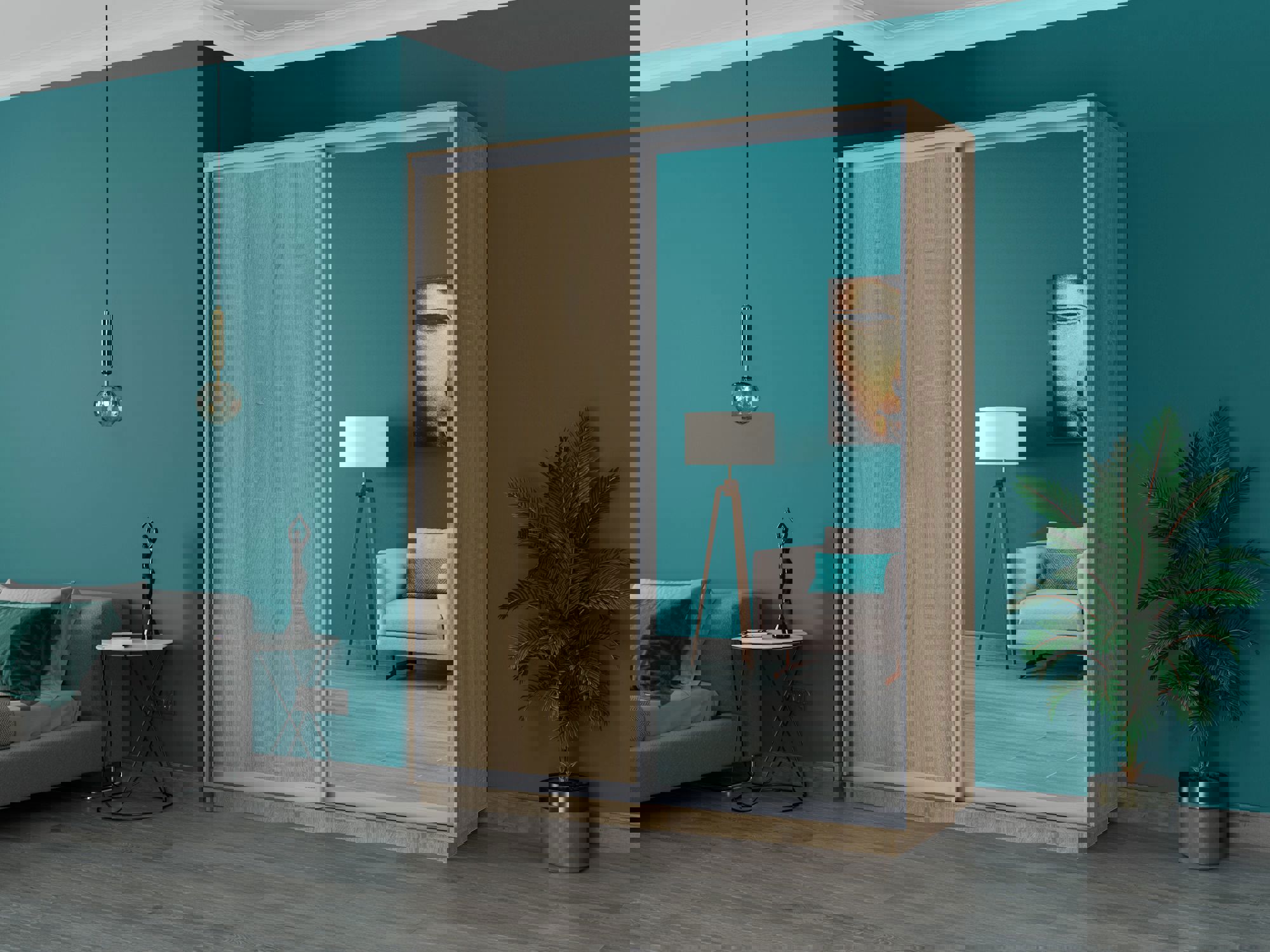 Изображение товара Шкаф-купе Мебельная Компания Е1 2 дверный 220x180x60 см зеркало 9 полок ЛДСП цвет дуб сонома