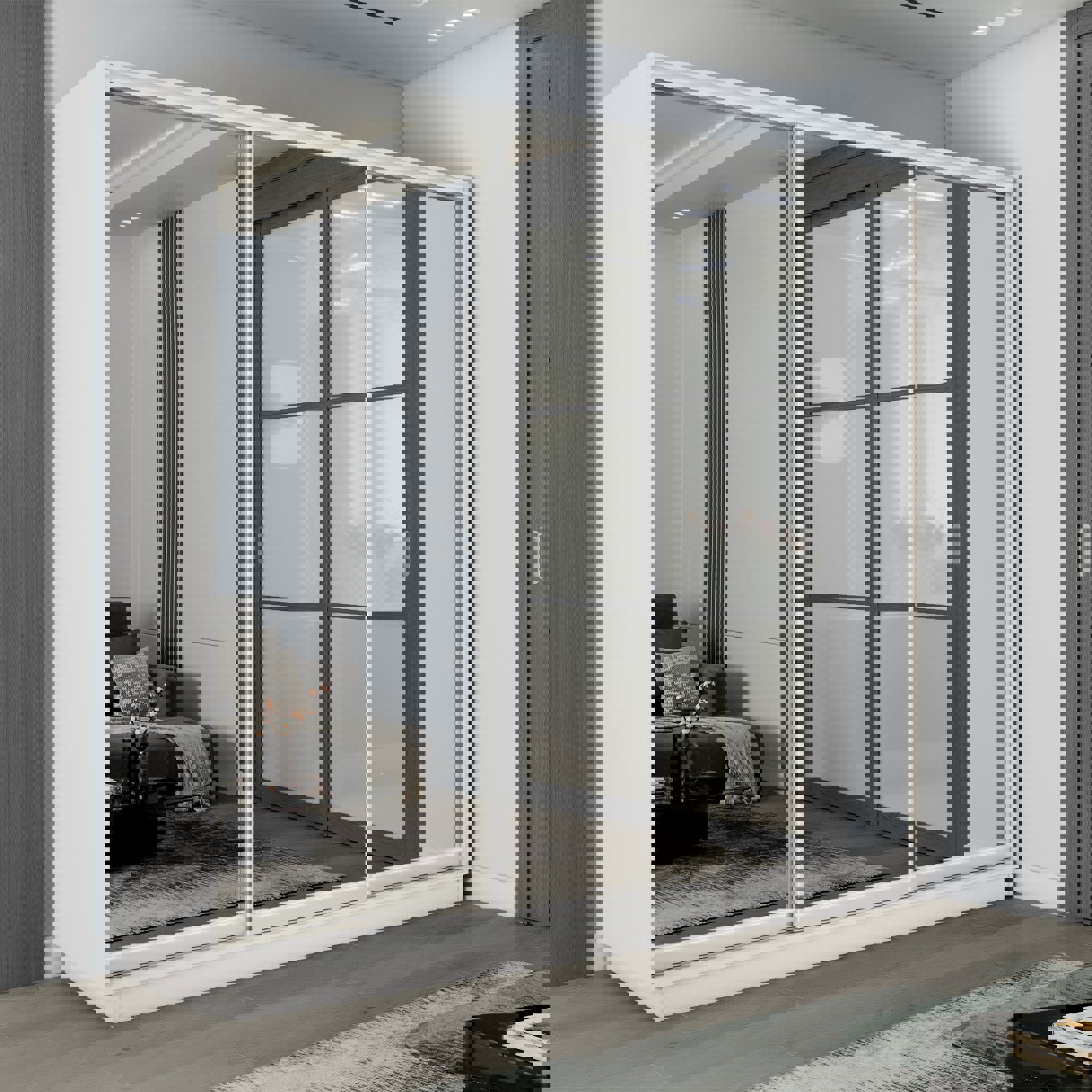 Изображение товара Шкаф-купе Мебельная Компания Е1 3 двери 240x240x60 см белый с зеркалами