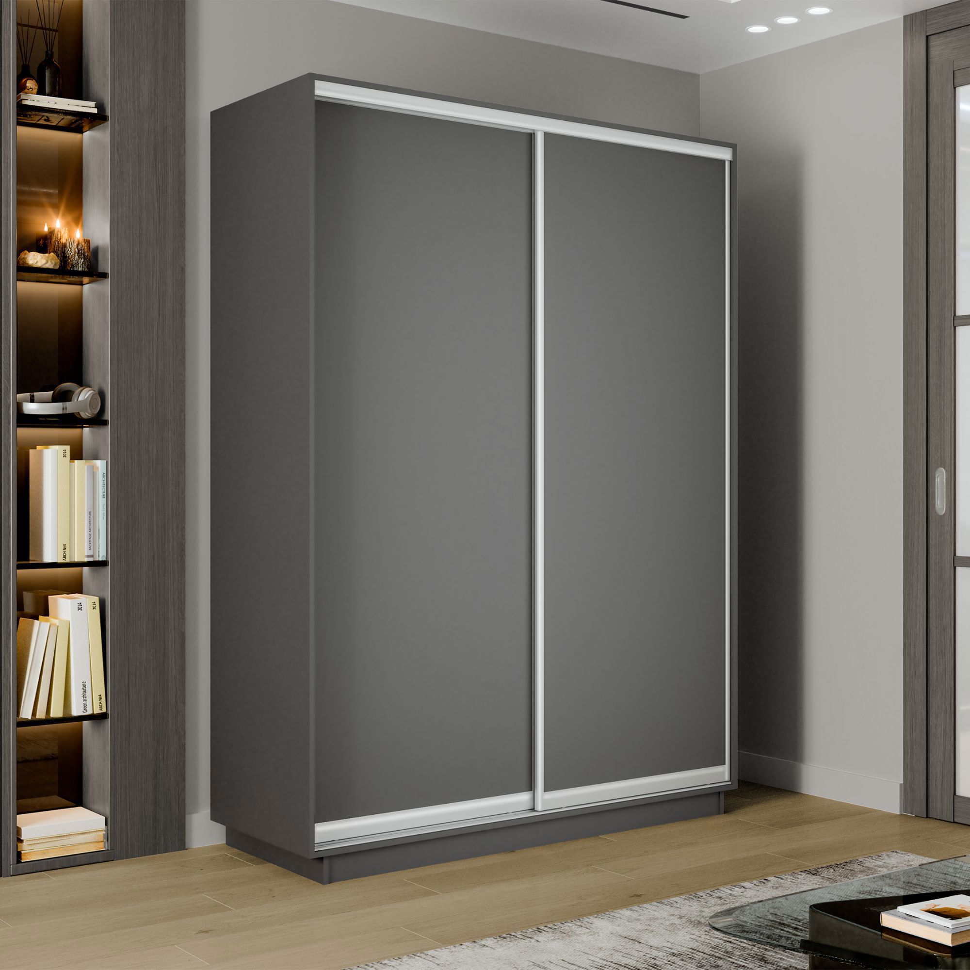 Изображение товара Шкаф-купе Мебельная Компания Е1 2 дверный 240x140x45 см 7 полок ЛДСП цвет серый