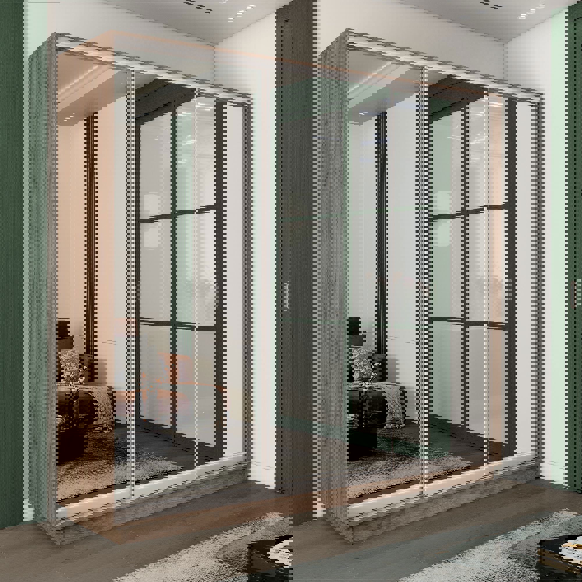 Изображение товара Шкаф-купе Мебельная Компания Е1 3 дверный 240x210x45 см зеркала 9 полок ЛДСП цвет крафтовый дуб