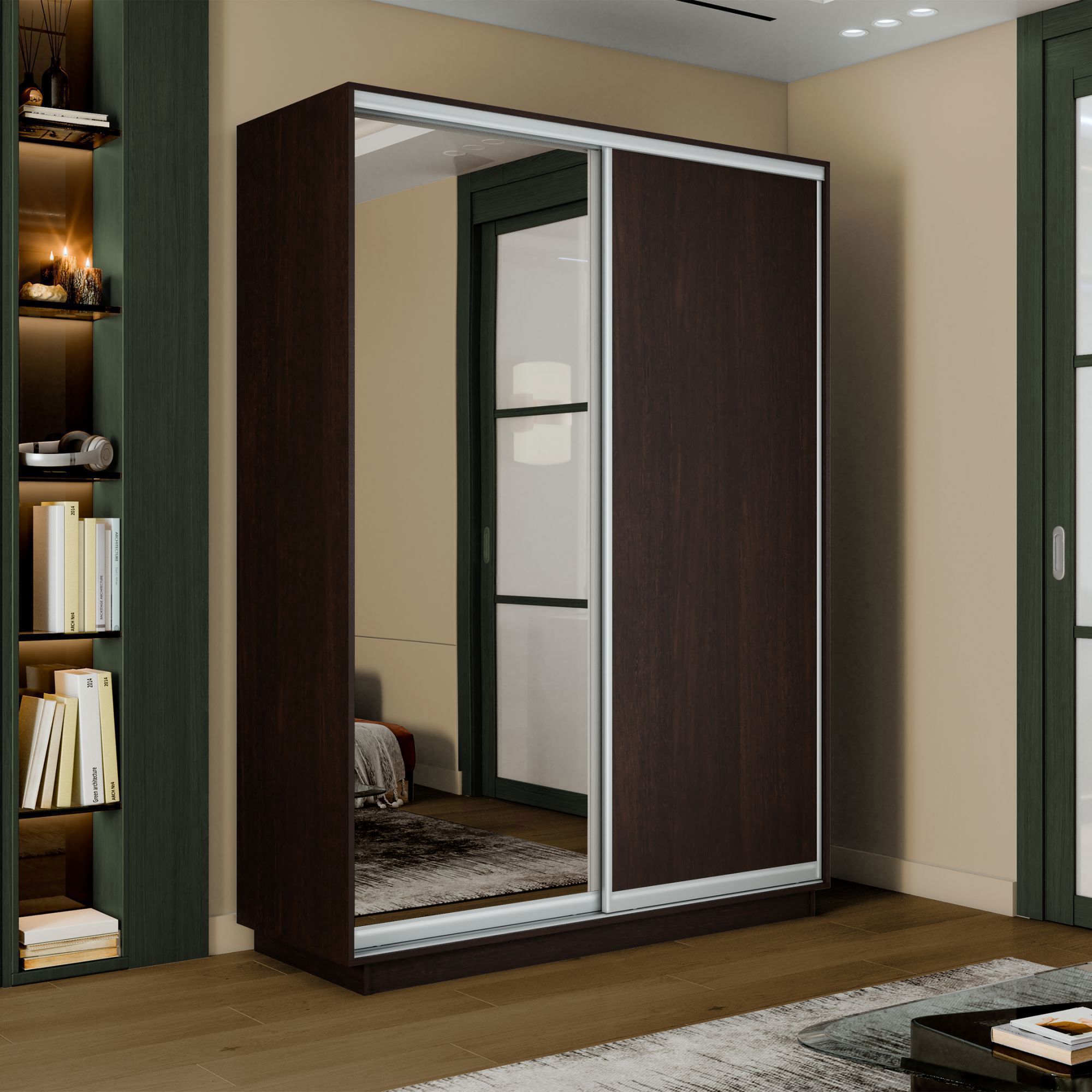 Изображение товара Шкаф-купе Мебельная Компания Е1 2 дверный 240x160x60 см зеркало 7 полок ЛДСП цвет венге