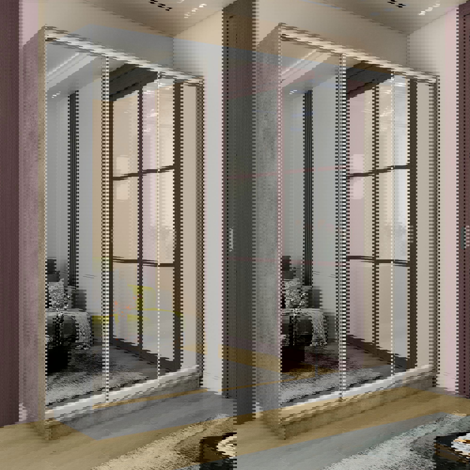 Изображение товара Шкаф-купе Мебельная Компания Е1 3 дверный бетон зеркало 240x240x60 см