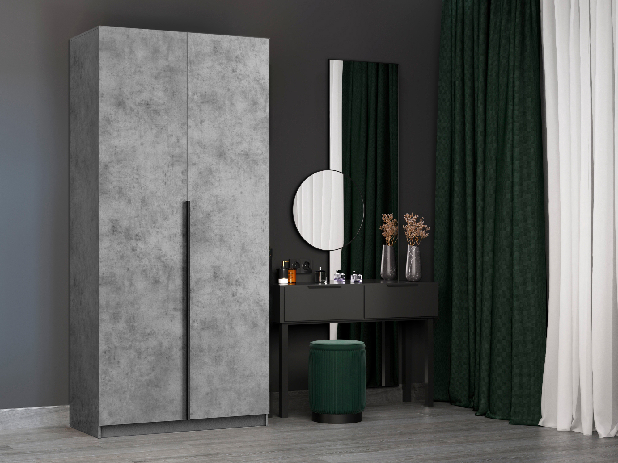 Изображение товара Шкаф распашной Мебельная компания е1 LCK_G_1000_BT 101x220x52.5 см ЛДСП цвет бетон